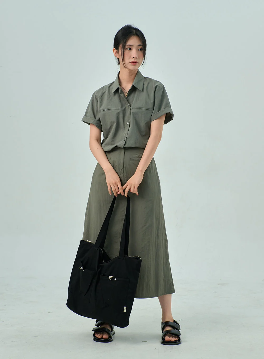 A-Line Nylon Maxi Skirt OY315 - Image 10