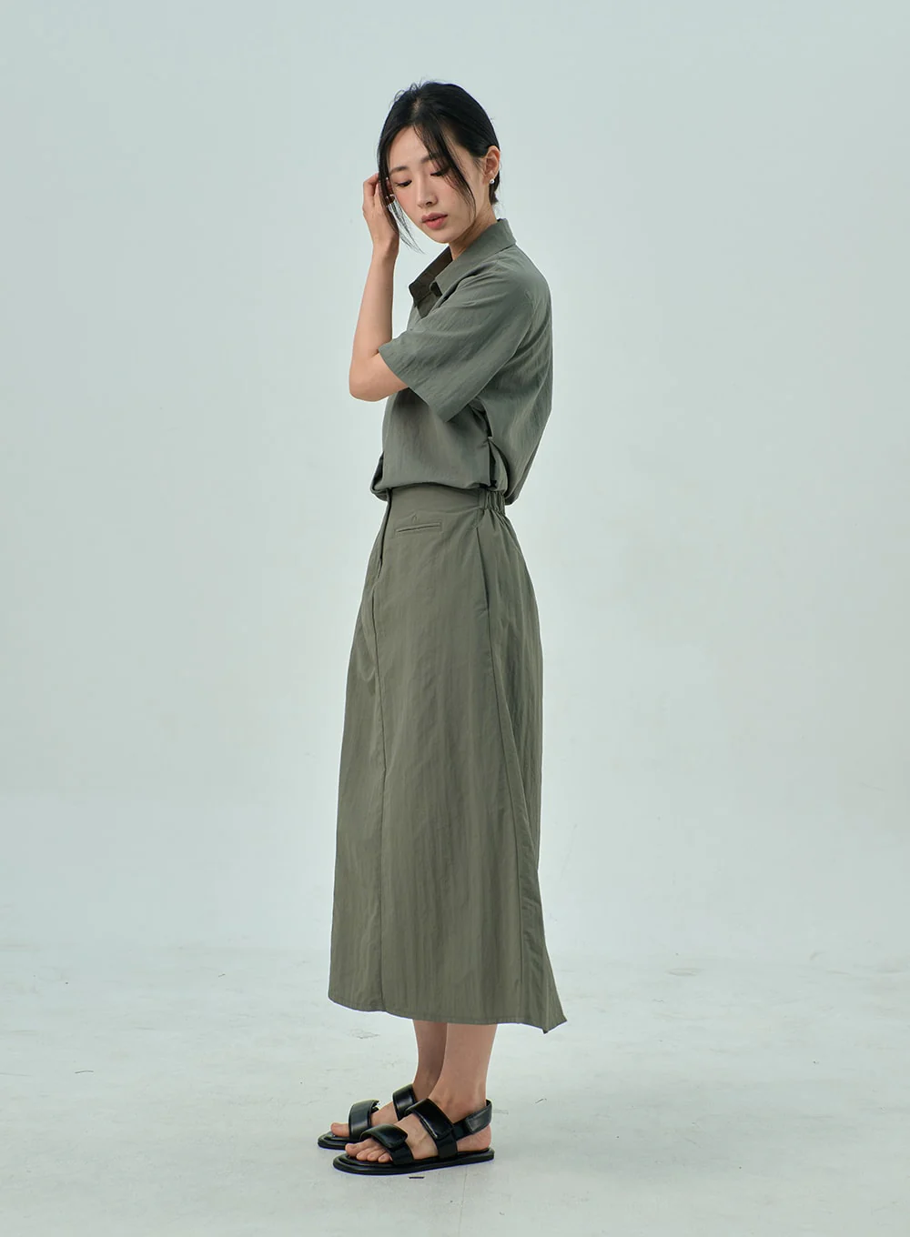 A-Line Nylon Maxi Skirt OY315 - Image 3