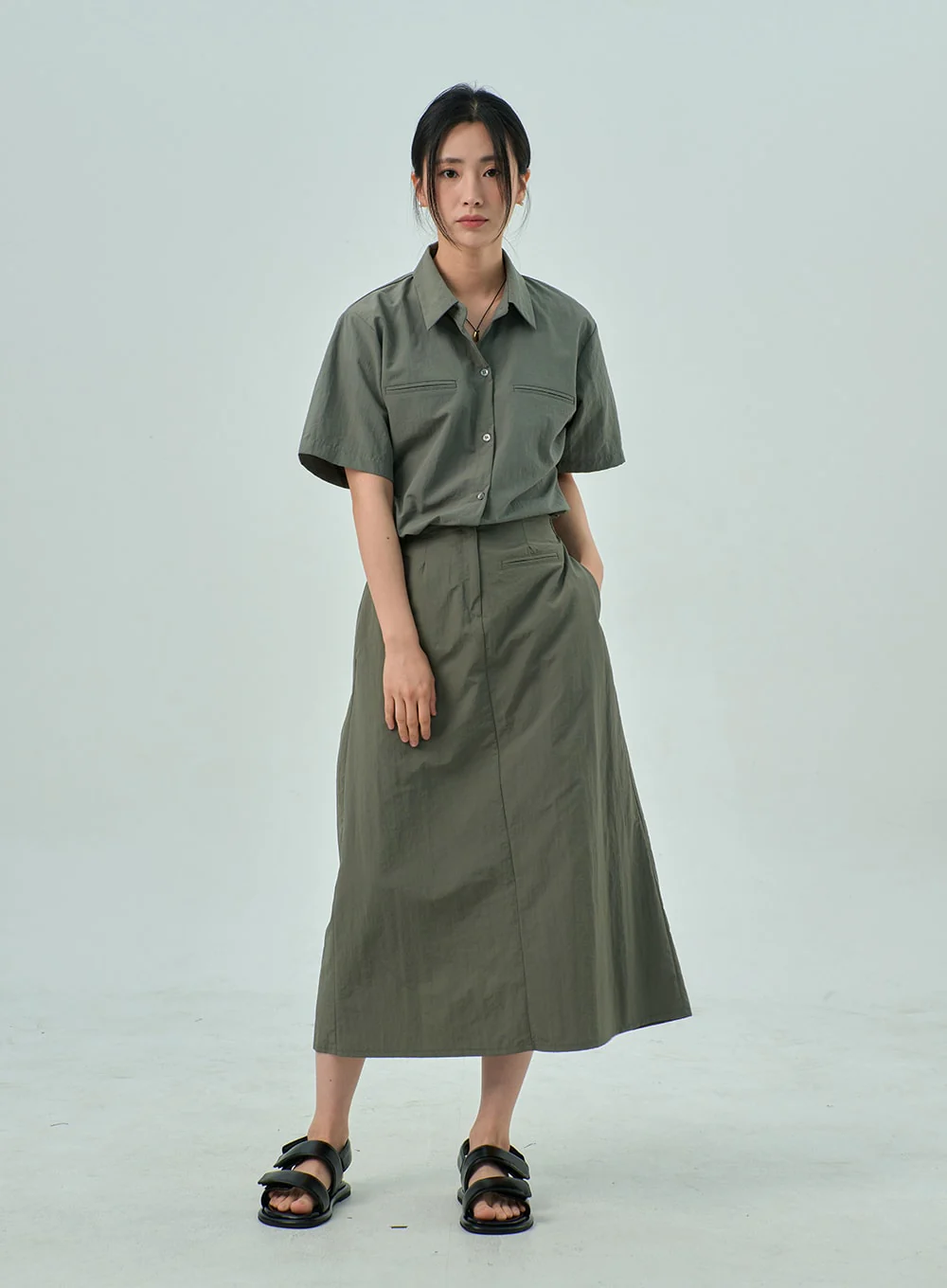 A-Line Nylon Maxi Skirt OY315 - Image 4