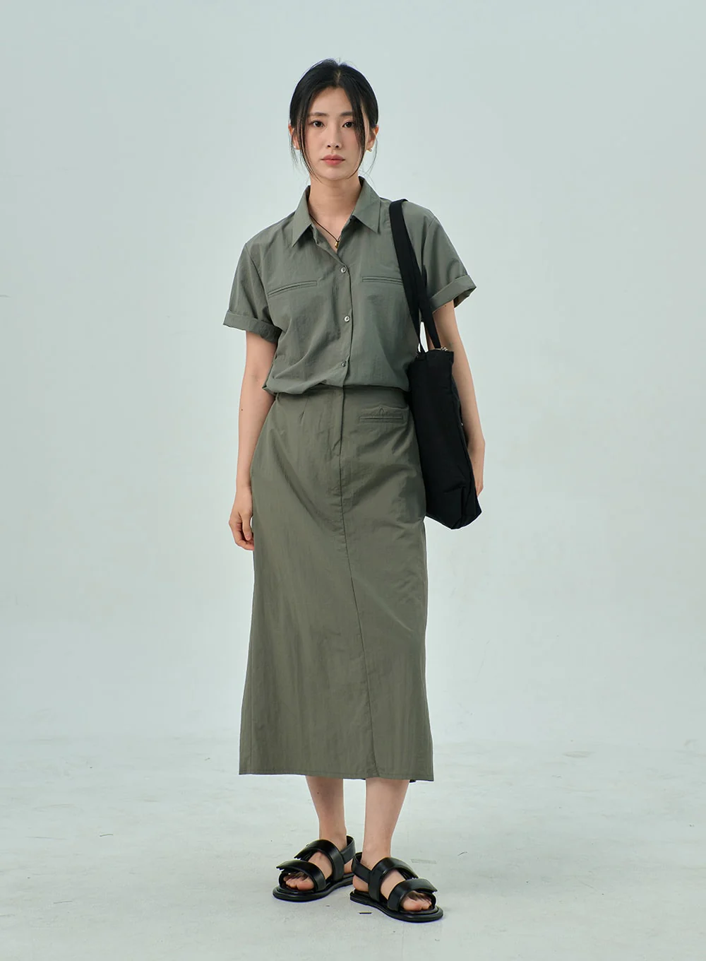 A-Line Nylon Maxi Skirt OY315 - Image 9