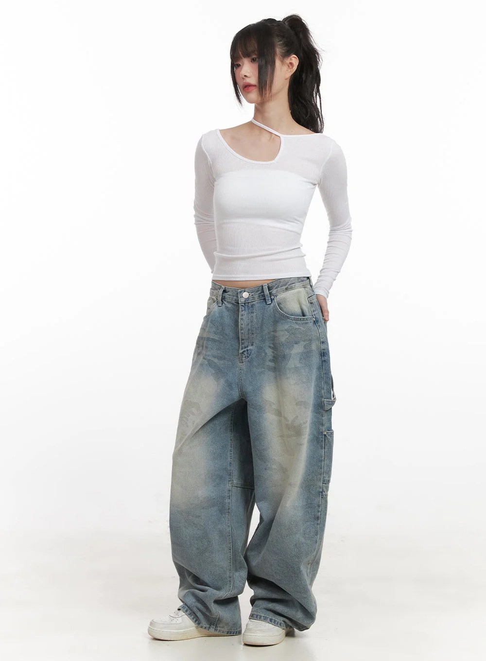 Abigail Camo-Print Carpenter Baggy Jeans CJ528 - Image 2