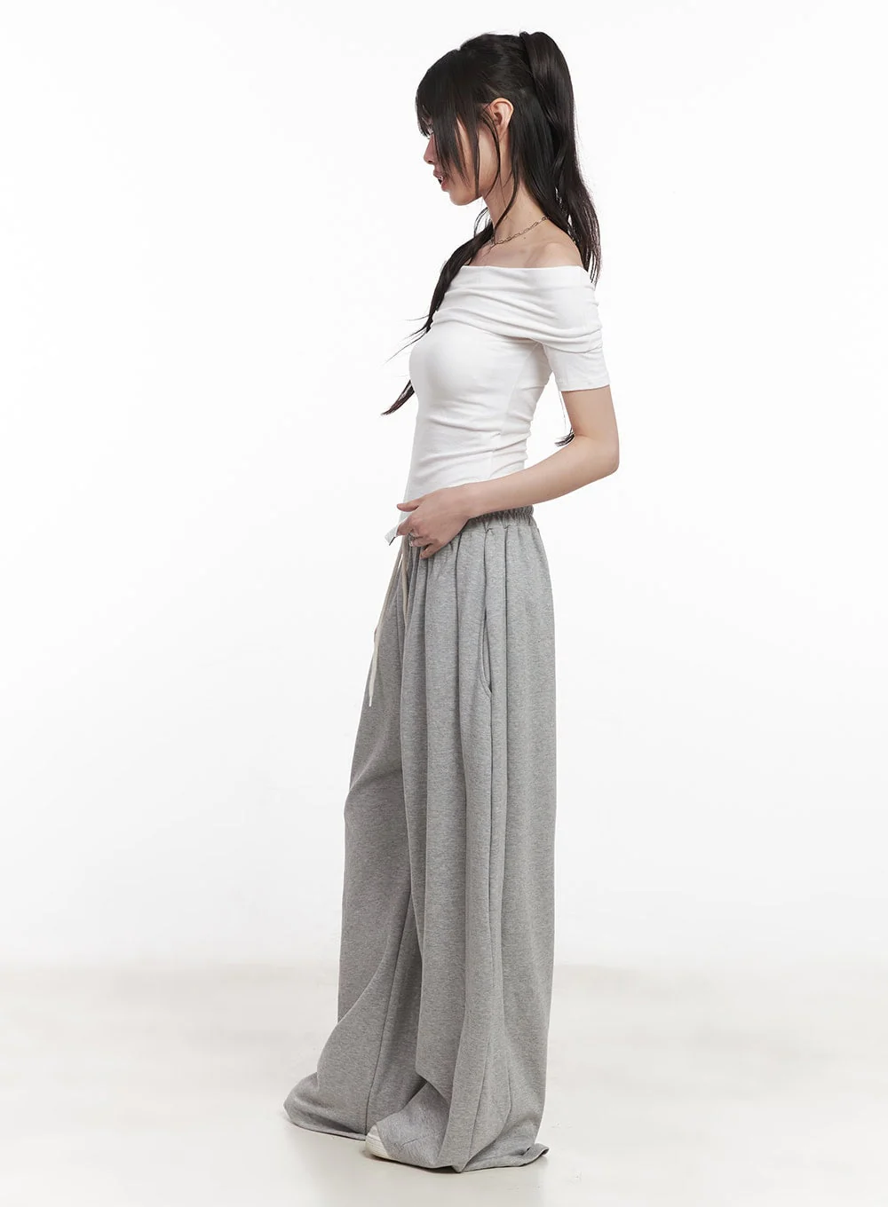 Adjustable Pintuck Wide-Leg Sweatpants CY521 - Image 4