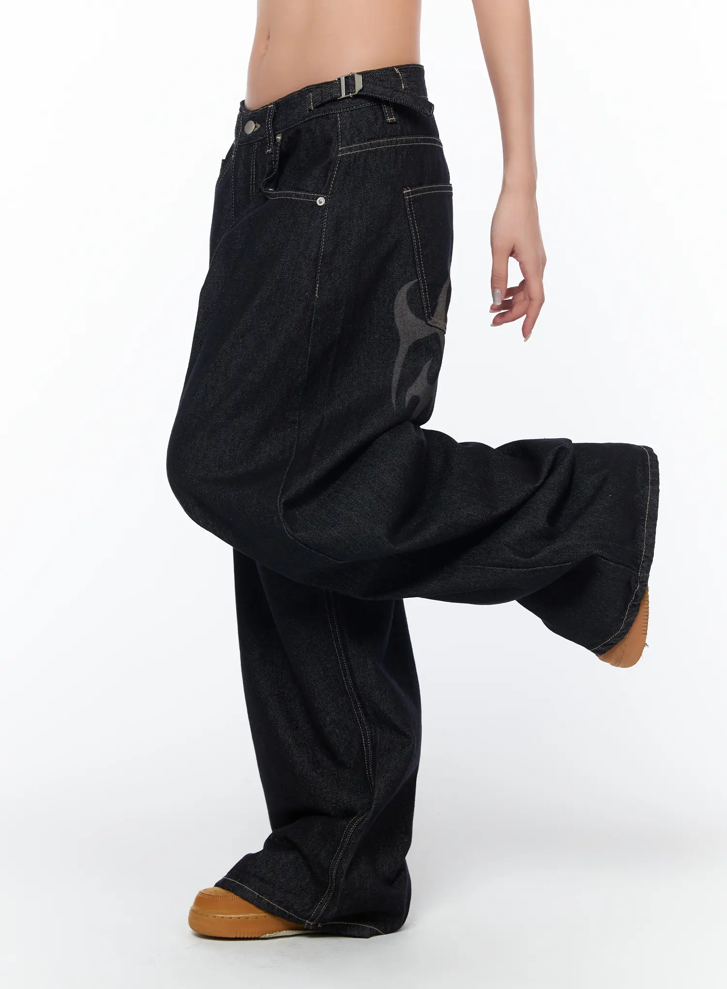 Aitana Eco Print Wide Leg Raw Denim Jeans CA515 - Image 5
