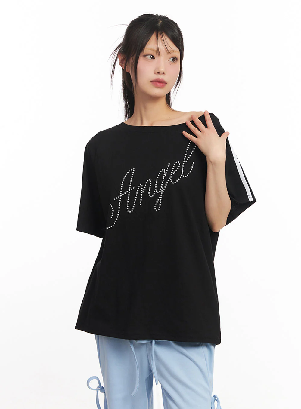 Angel One-Shoulder Stripe T-Shirt IY502 - Image 10