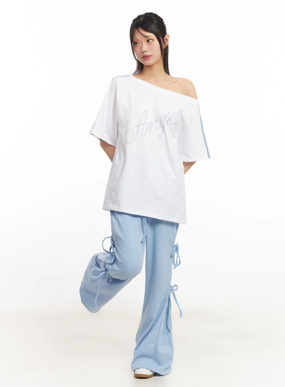 Angel One-Shoulder Stripe T-Shirt IY502 - Image 11