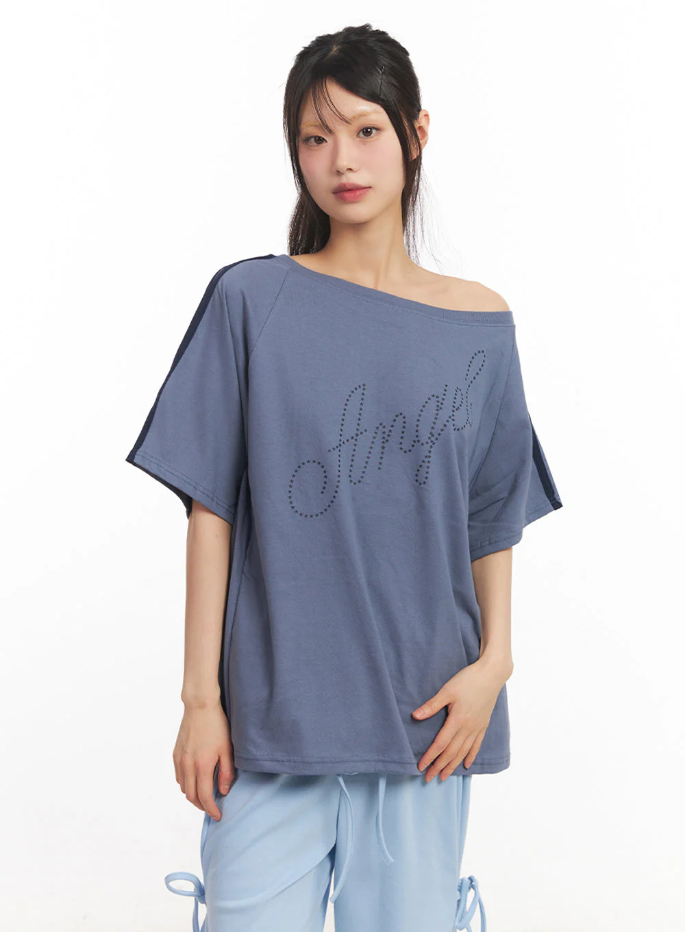 Angel One-Shoulder Stripe T-Shirt IY502 - Image 2