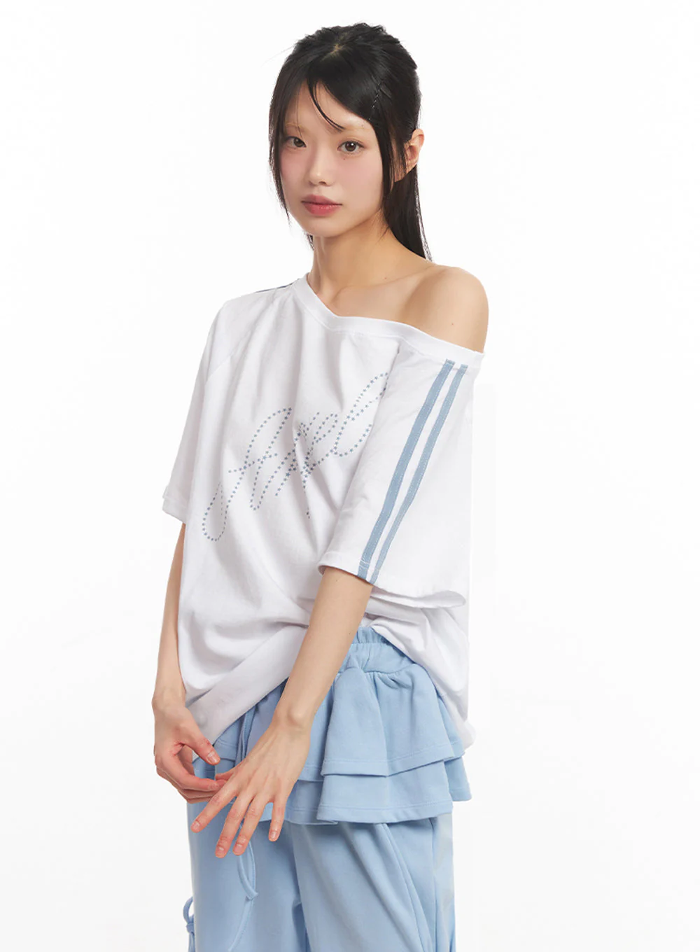 Angel One-Shoulder Stripe T-Shirt IY502 - Image 9