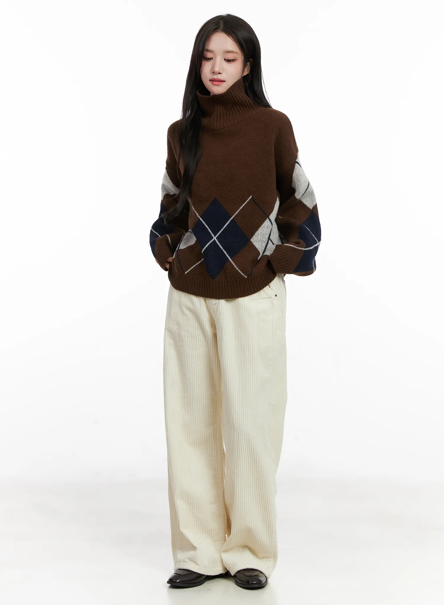 Argyle Turtleneck Knit Sweater CN526