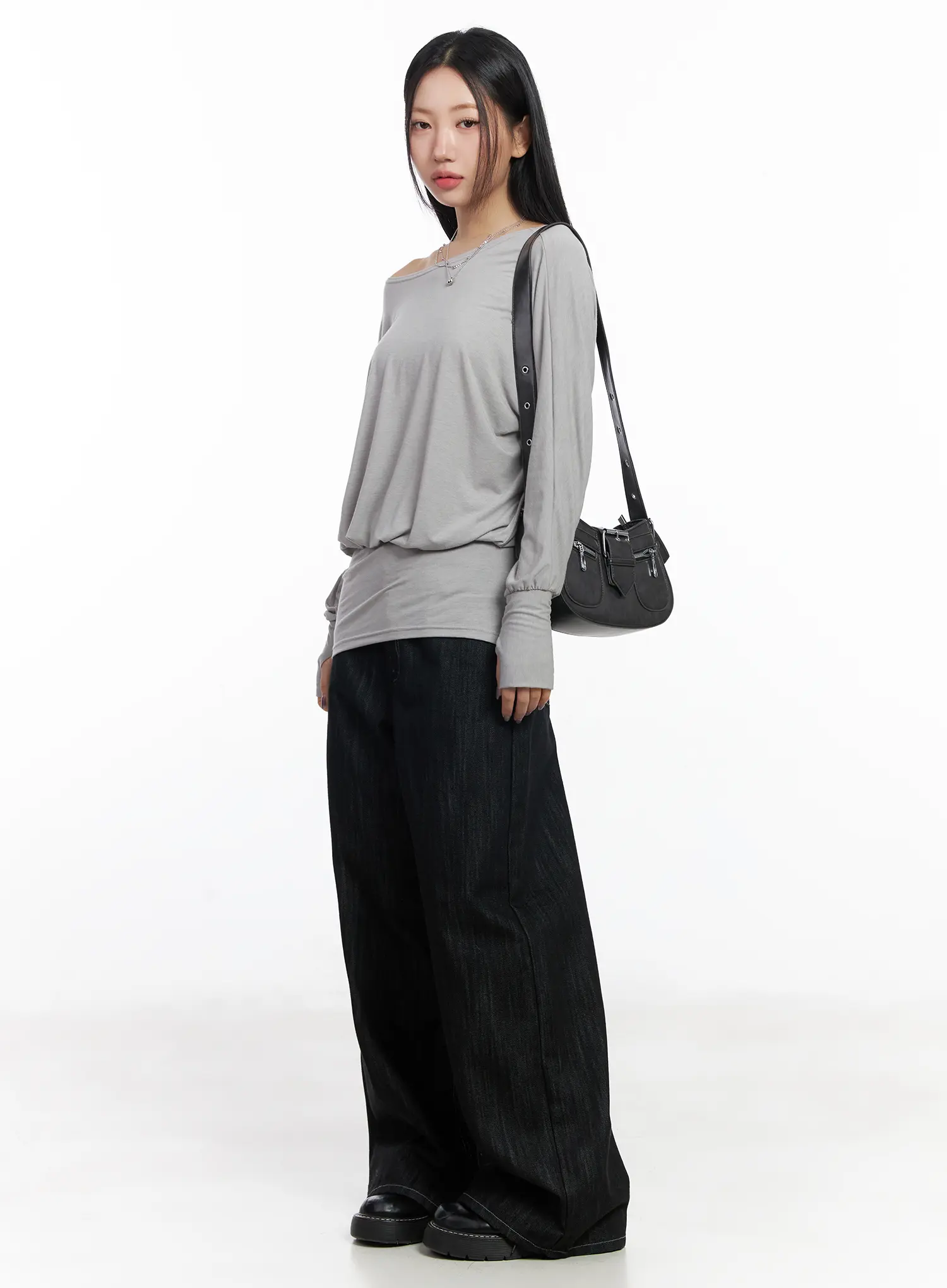 Asymmetric Button-Detail Off-Shoulder Long Sleeve Top CJ530 - Image 6
