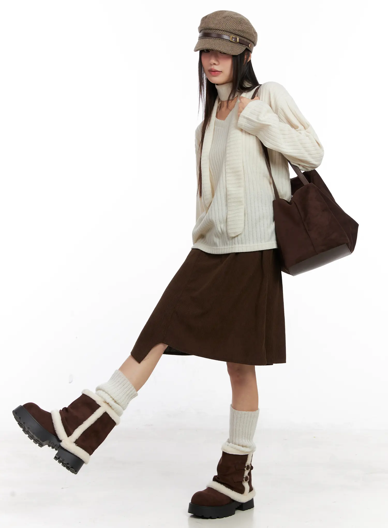 Asymmetric Button Midi Skirt CN521