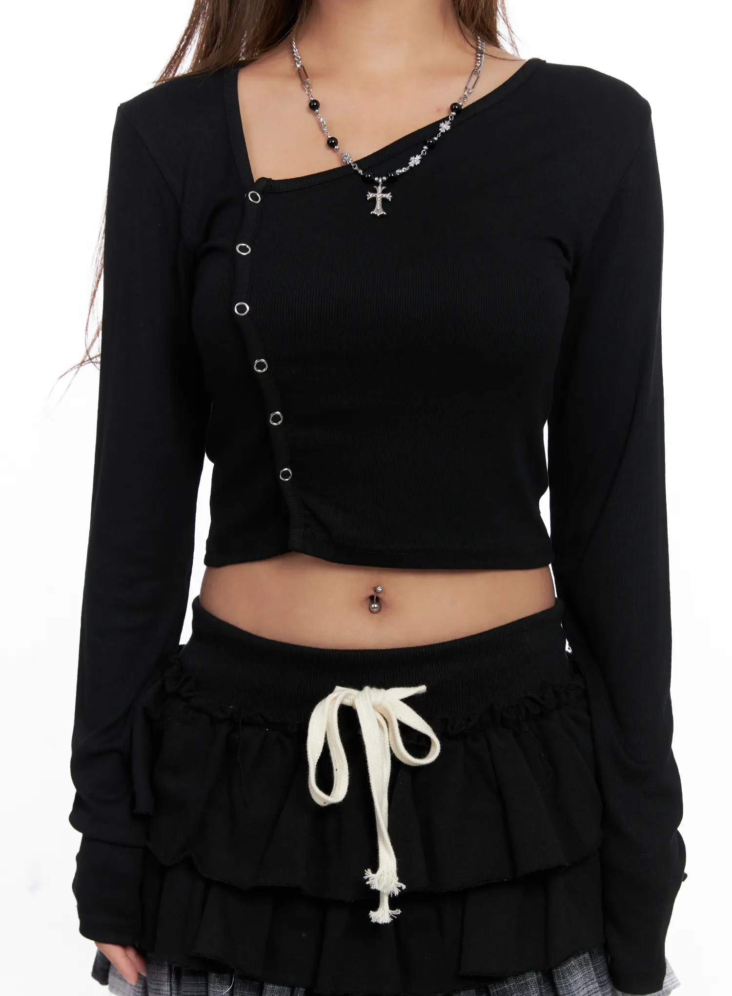 Asymmetric Button Ribbed Crop Top CS524 - Image 3