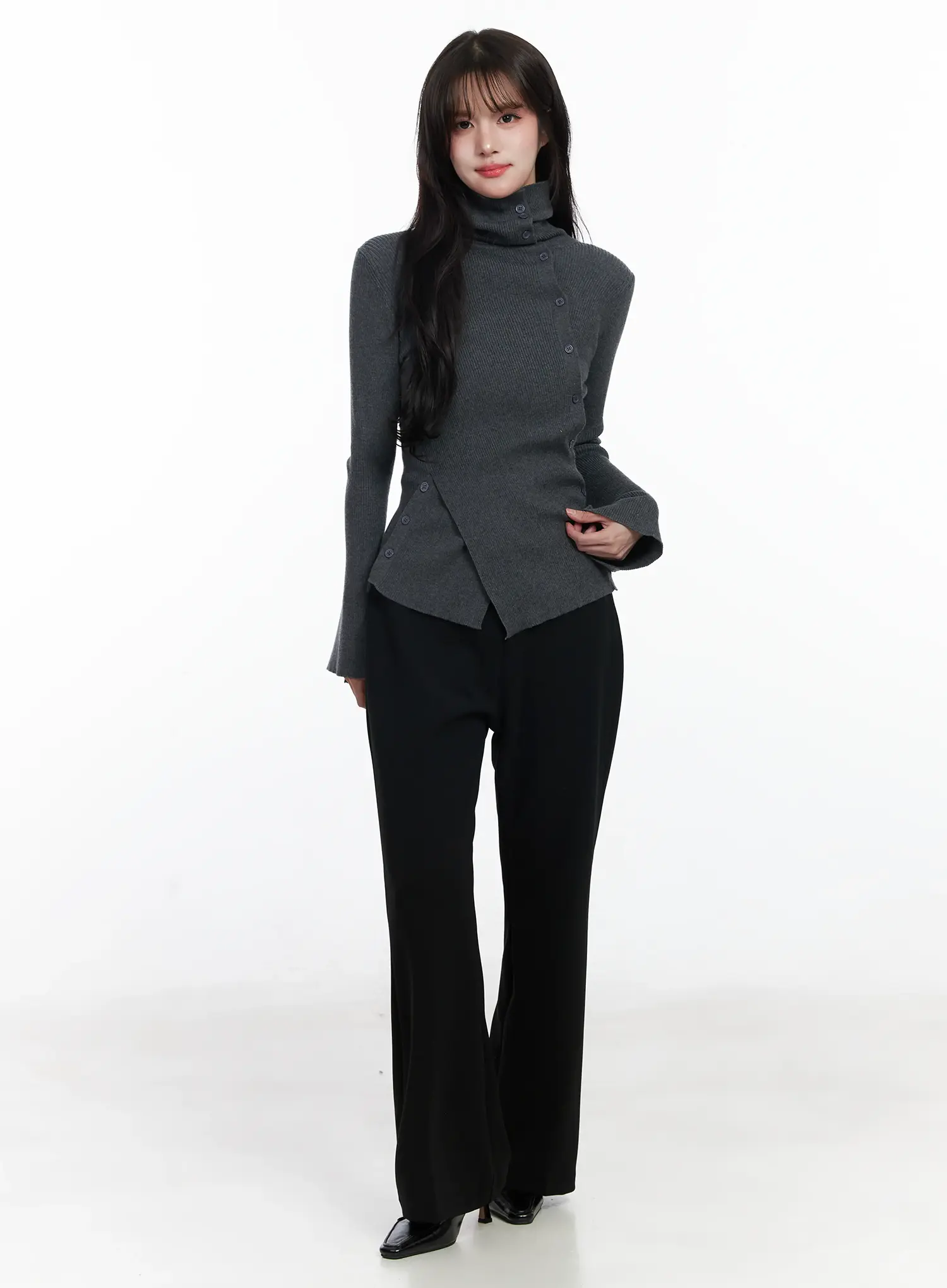 Asymmetric Buttoned Knit Top IJ529 - Image 3