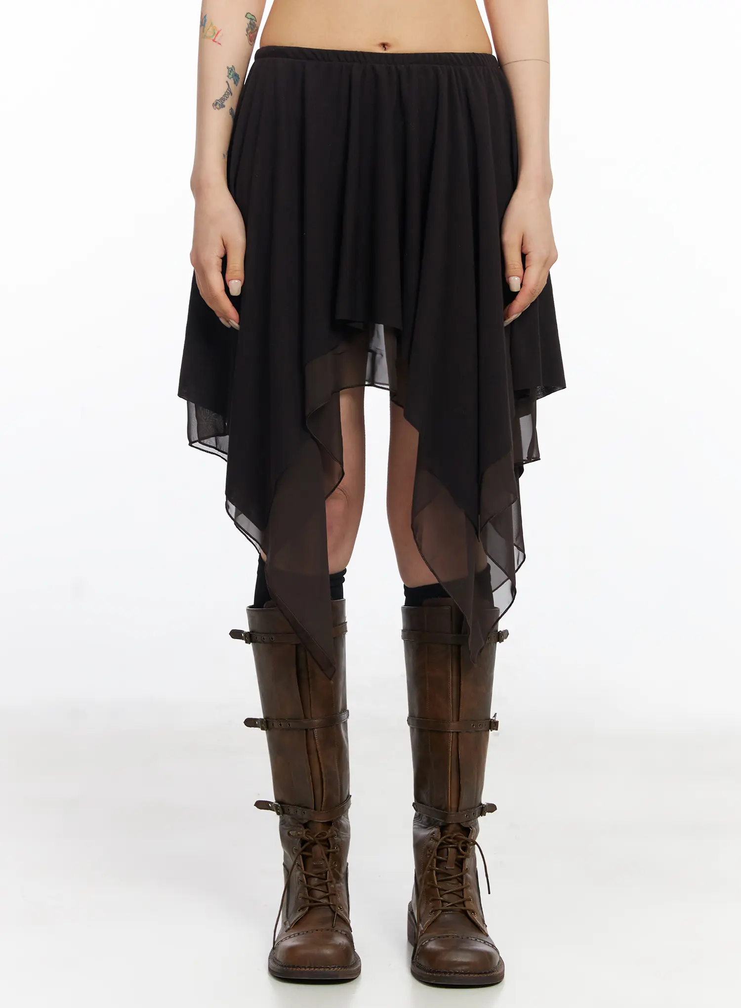 Asymmetric Flare Chiffon Midi Skirt CJ523