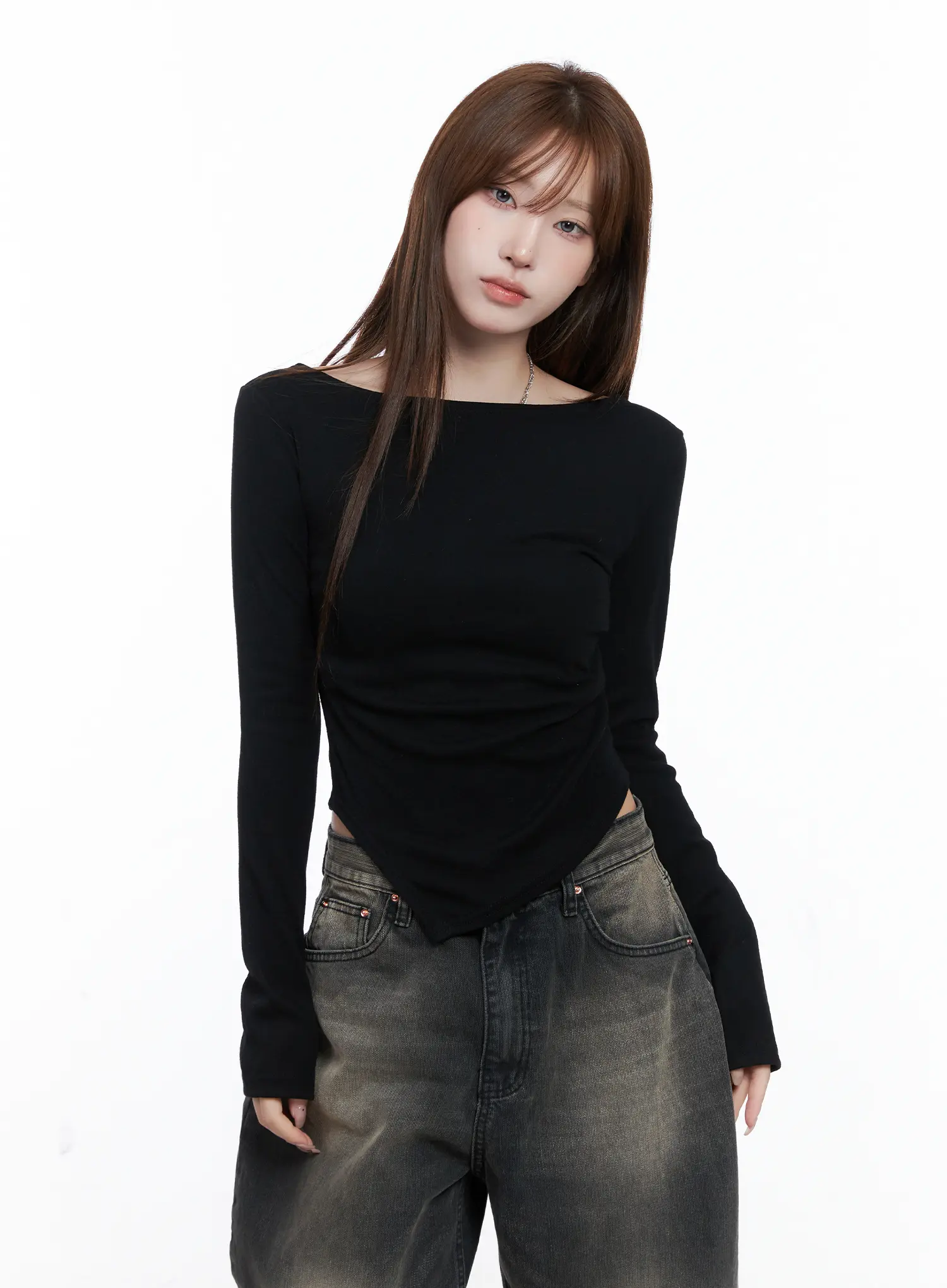 Asymmetric Hem Long Sleeve Top CG529 - Image 10