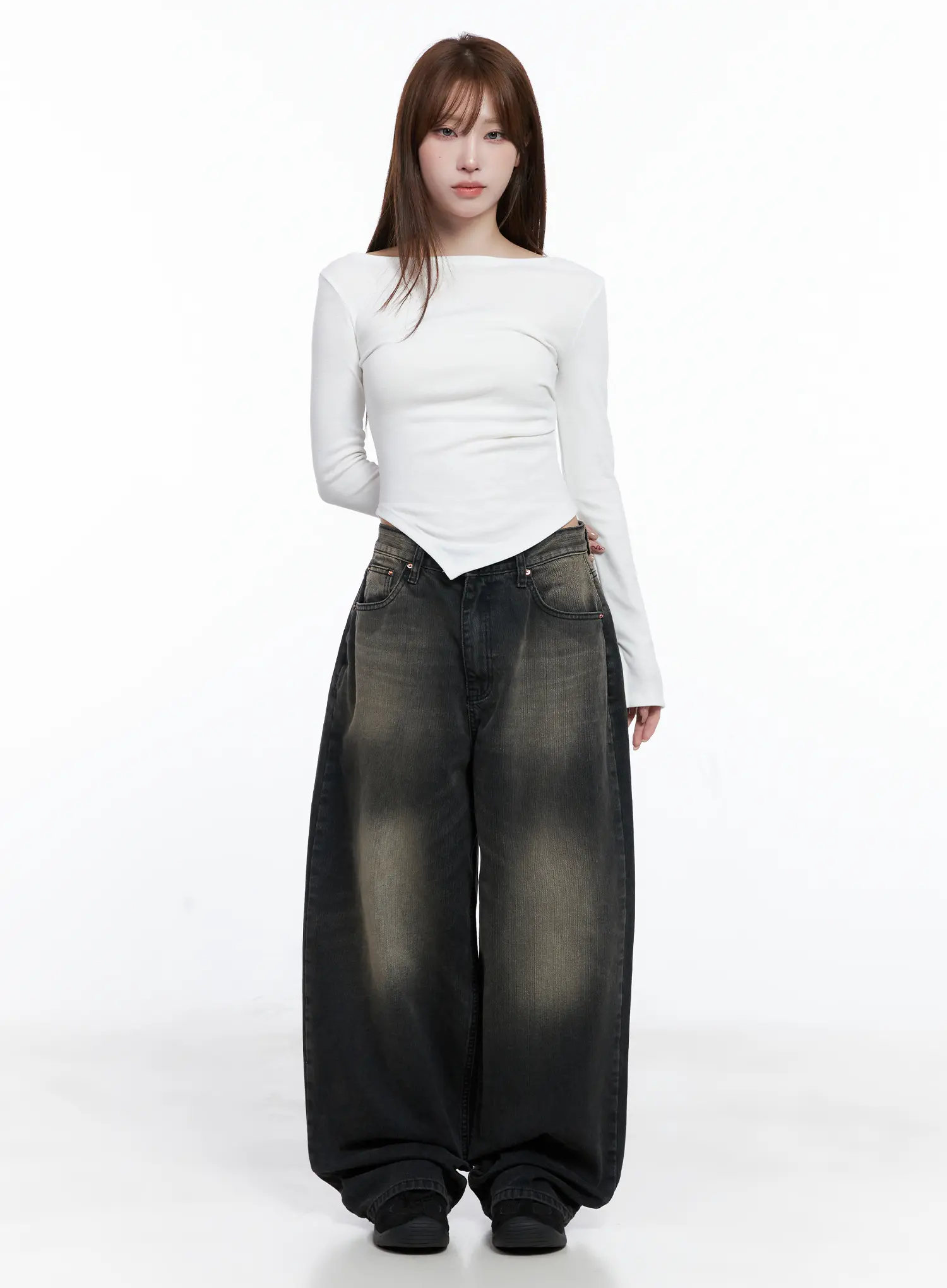 Asymmetric Hem Long Sleeve Top CG529 - Image 2