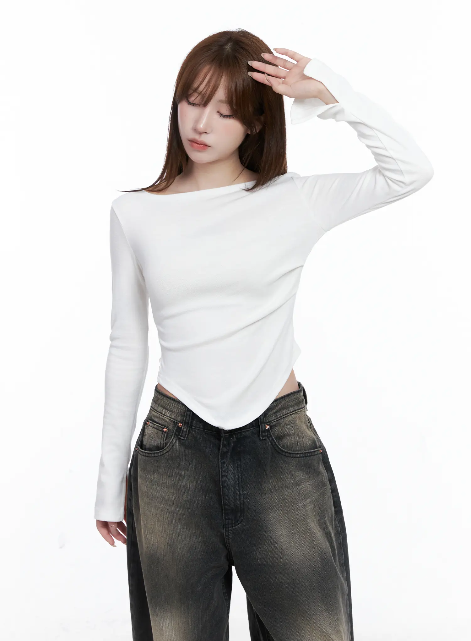 Asymmetric Hem Long Sleeve Top CG529 - Image 5