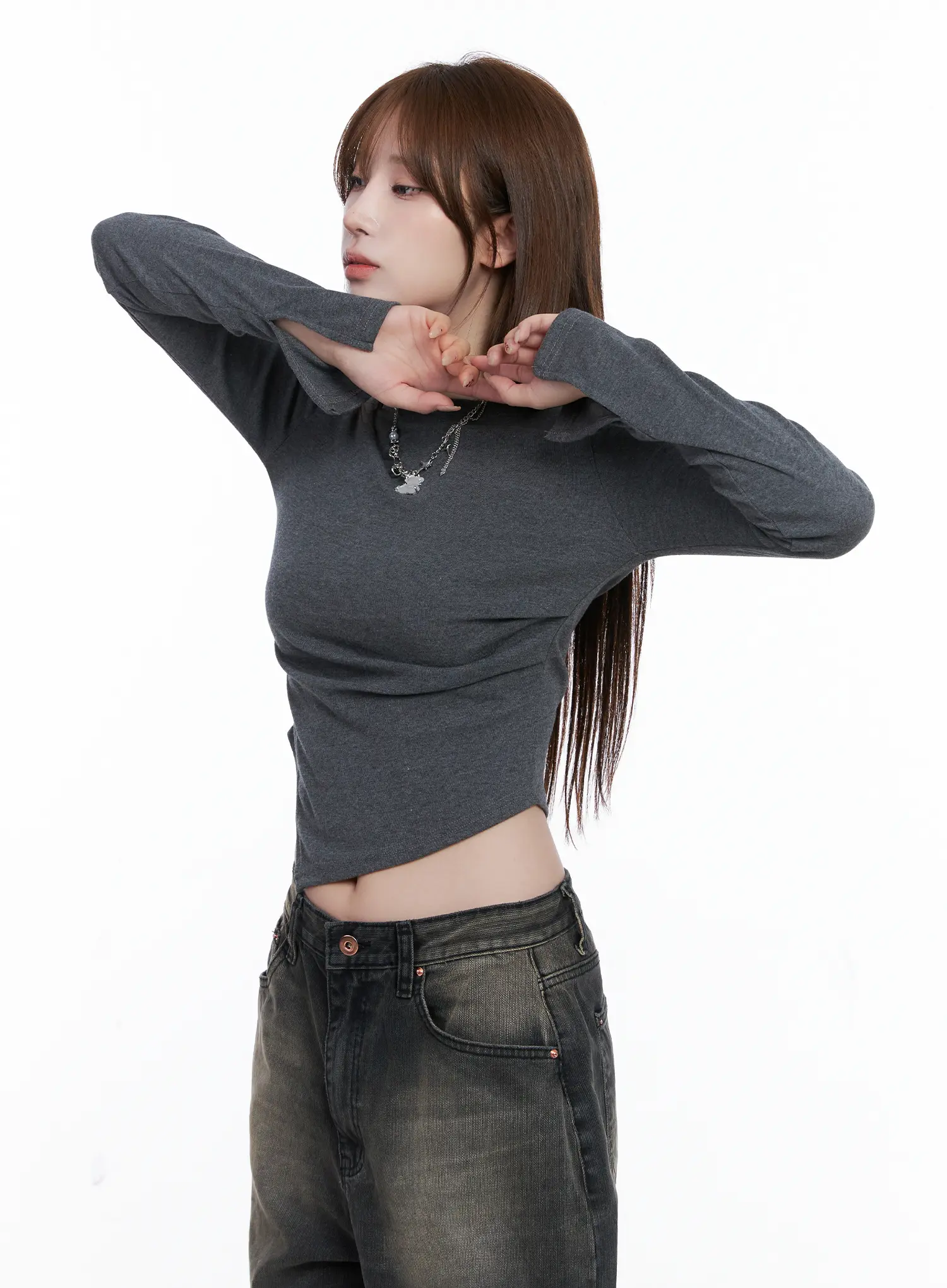 Asymmetric Hem Long Sleeve Top CG529 - Image 9