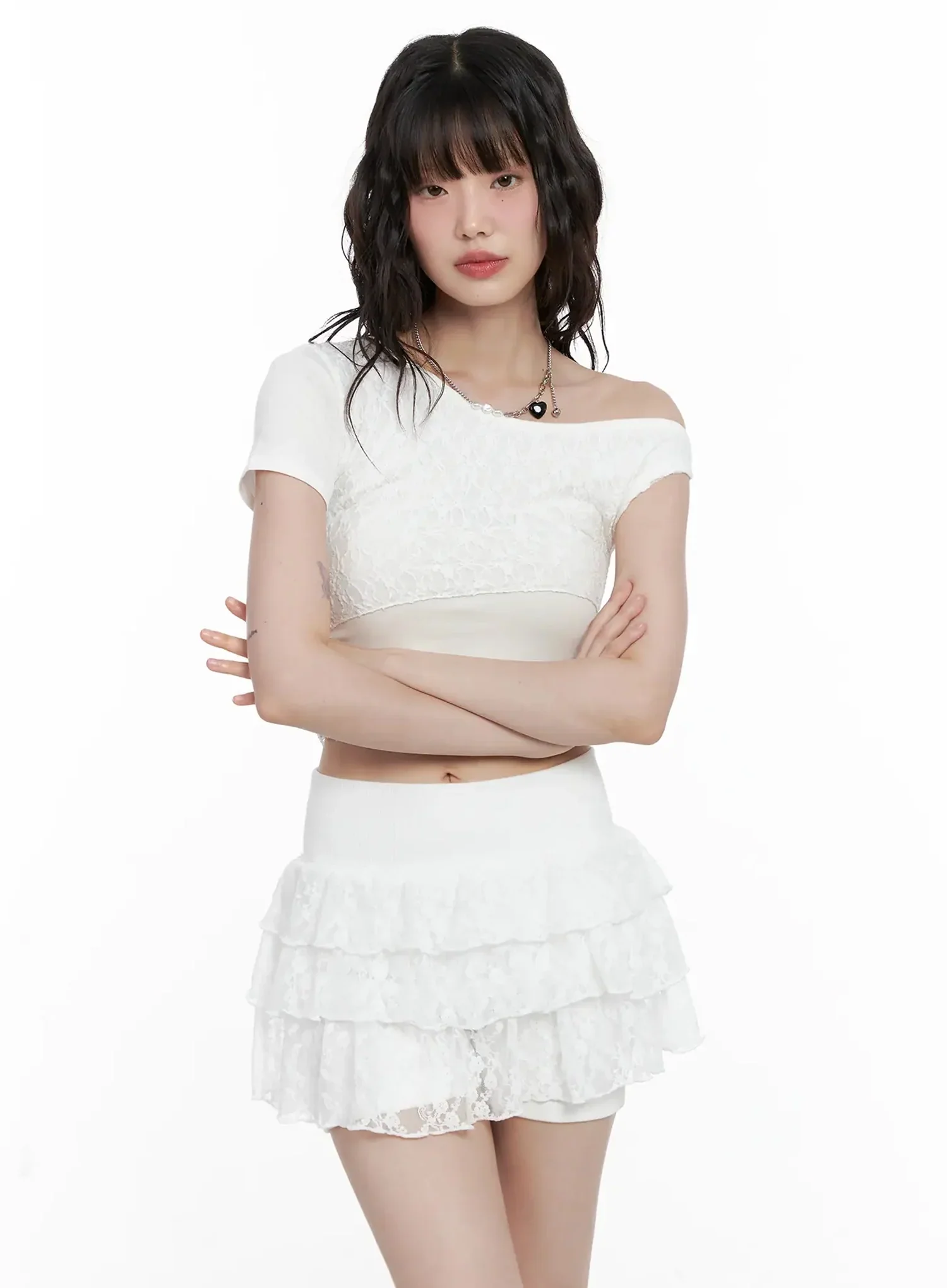Asymmetric Off-Shoulder Lace-Trim Top IL531 - Image 6