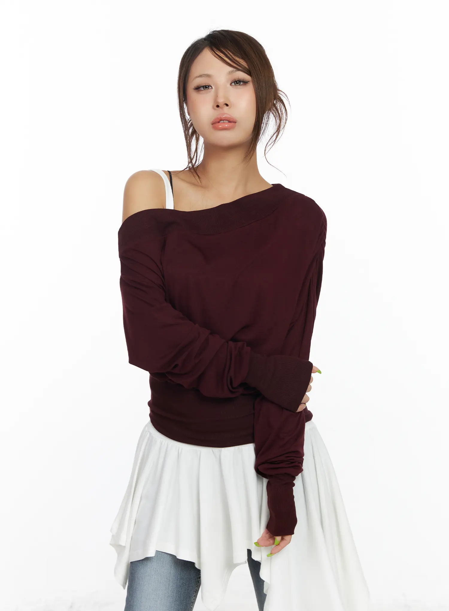 Asymmetric One-Shoulder Long Sleeve Top CF513 - Image 4