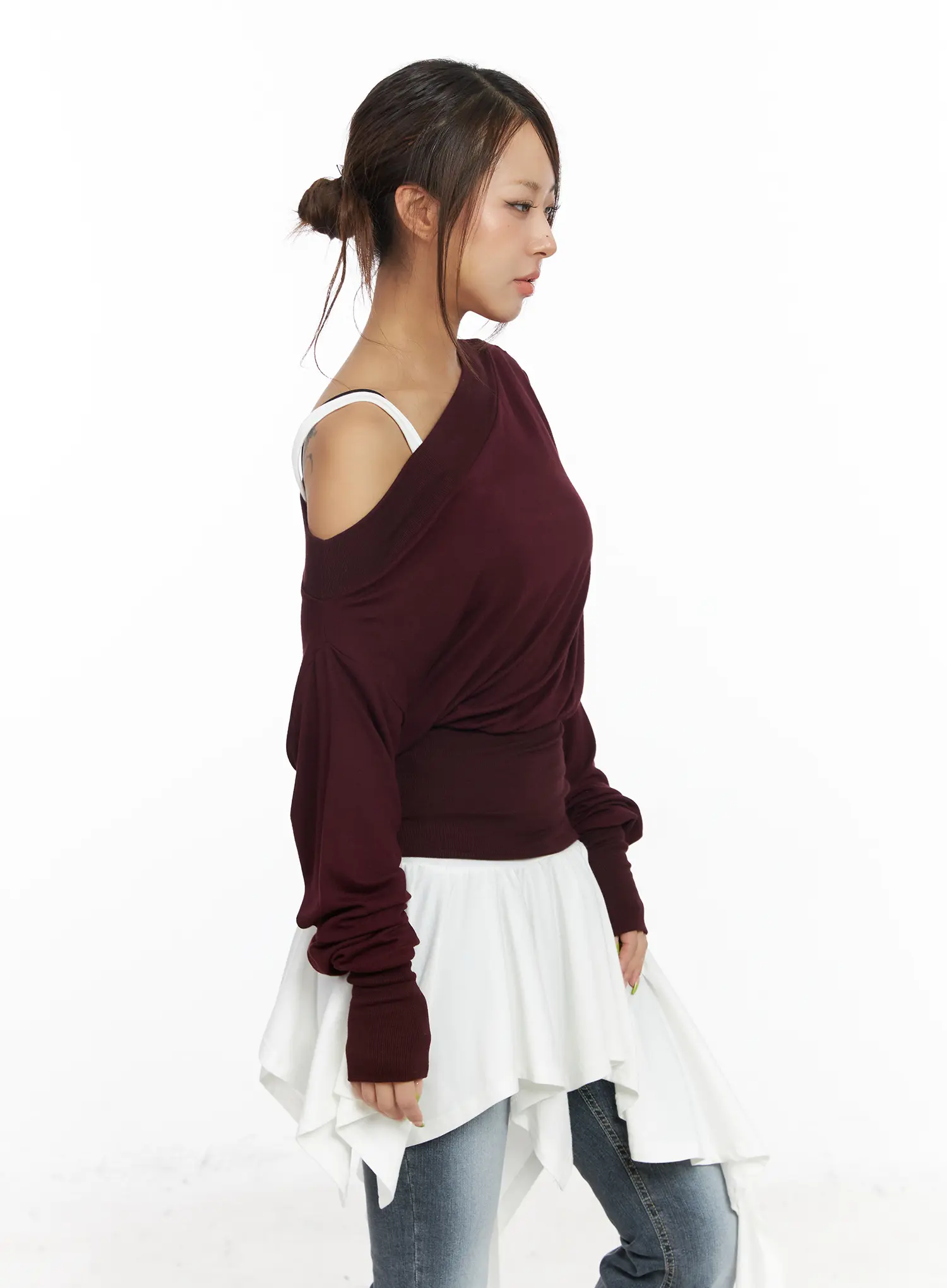 Asymmetric One-Shoulder Long Sleeve Top CF513 - Image 7