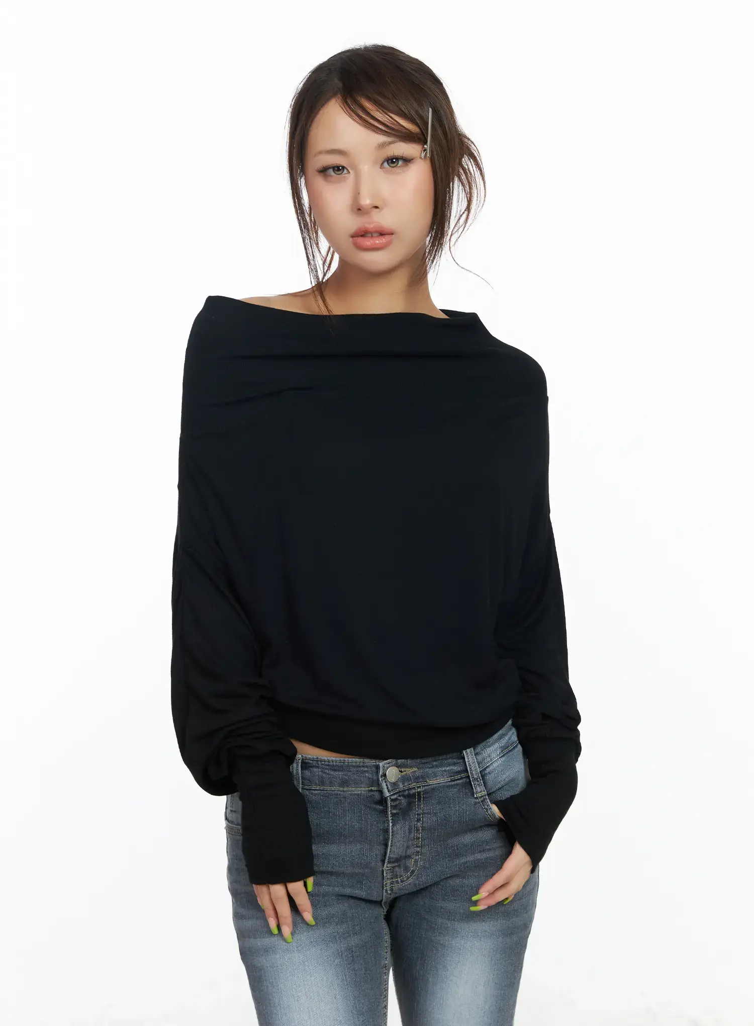 Asymmetric One-Shoulder Long Sleeve Top CF513 - Image 9