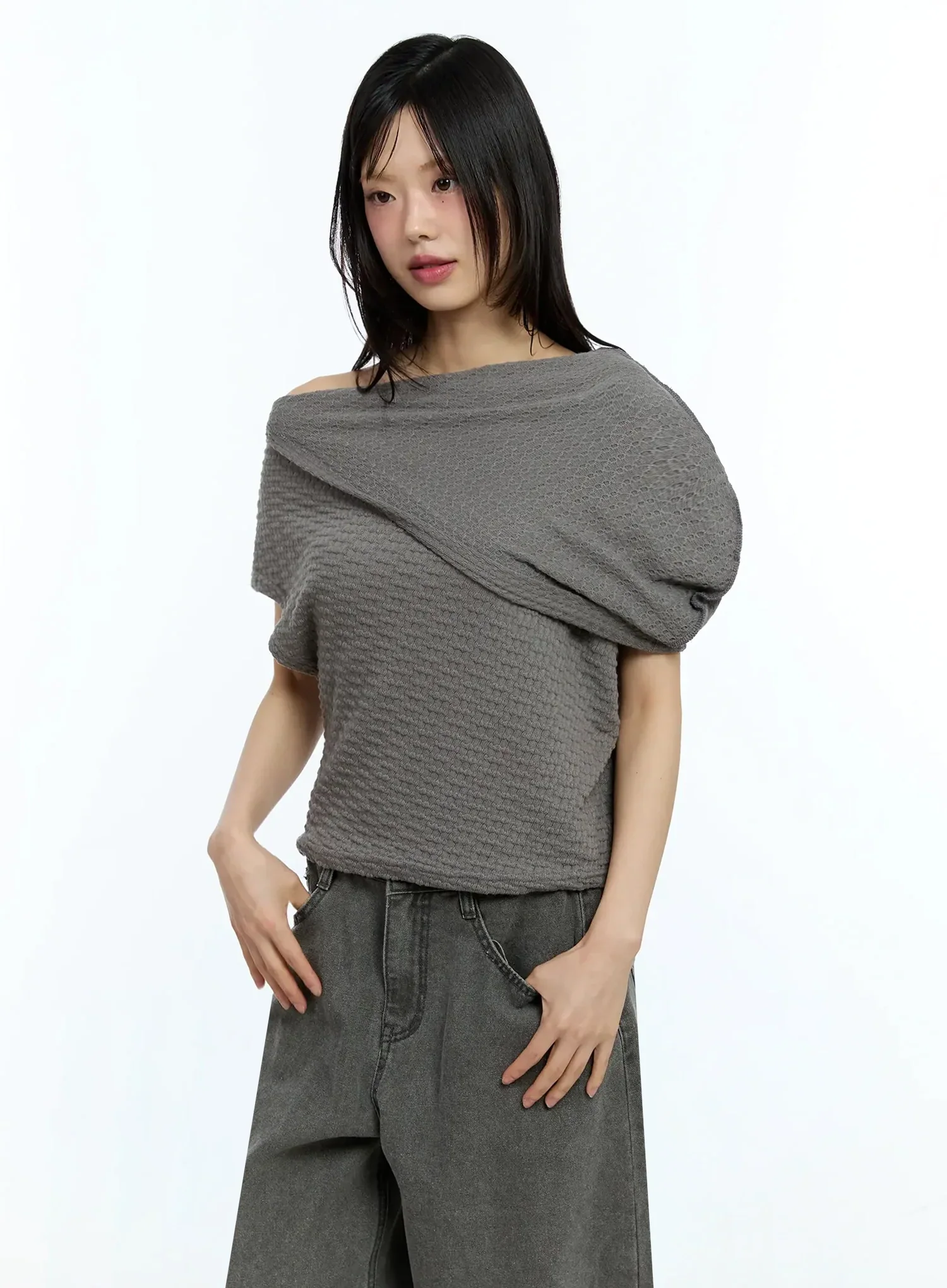 Asymmetric One-Shoulder Loose-Fit Top IU525 - Image 9