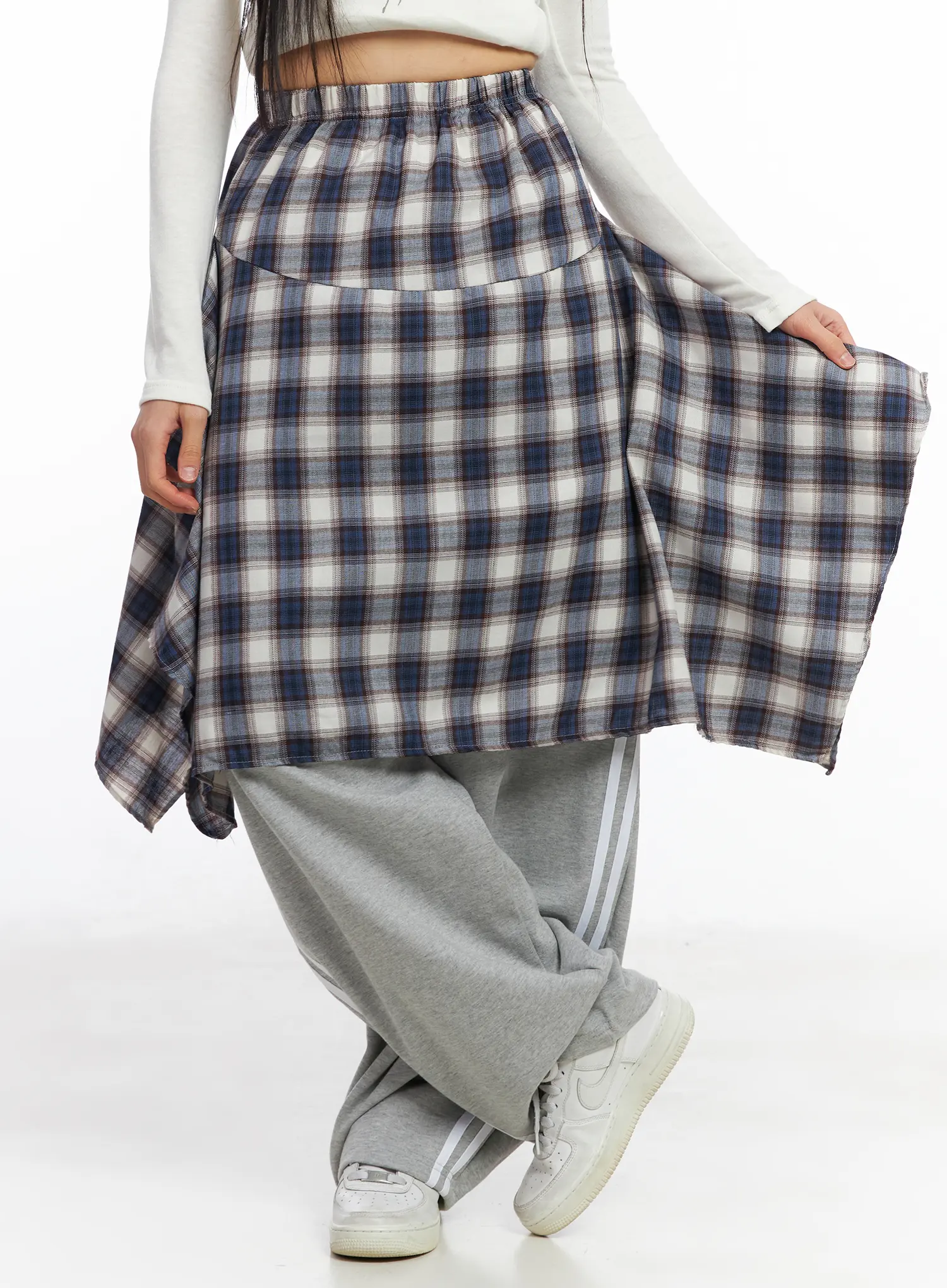 Asymmetric Plaid Midi Skirt CF506 - Image 9