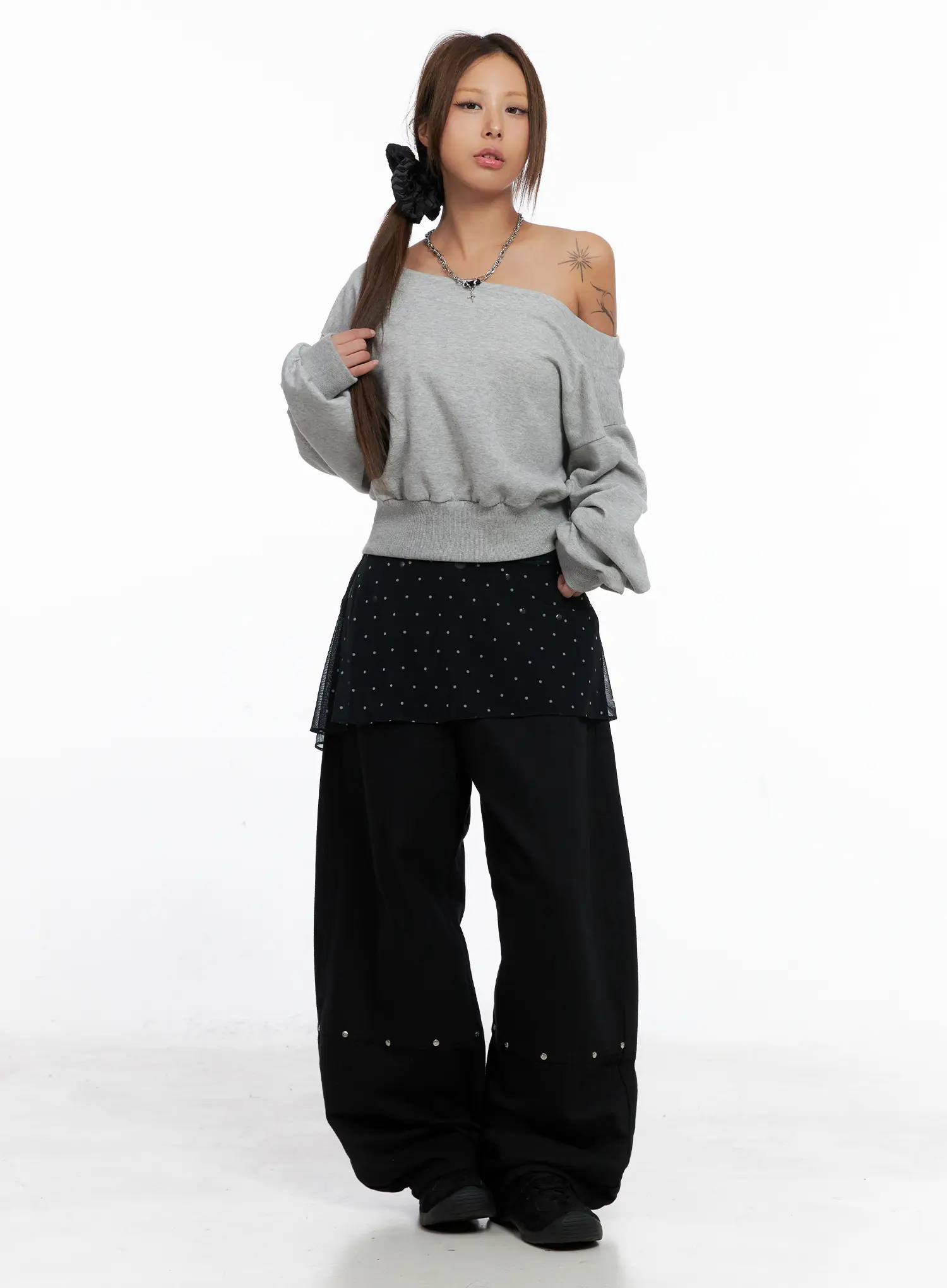 Asymmetric Polka Dot Mesh Wrap Mini Skirt CS524 - Image 2