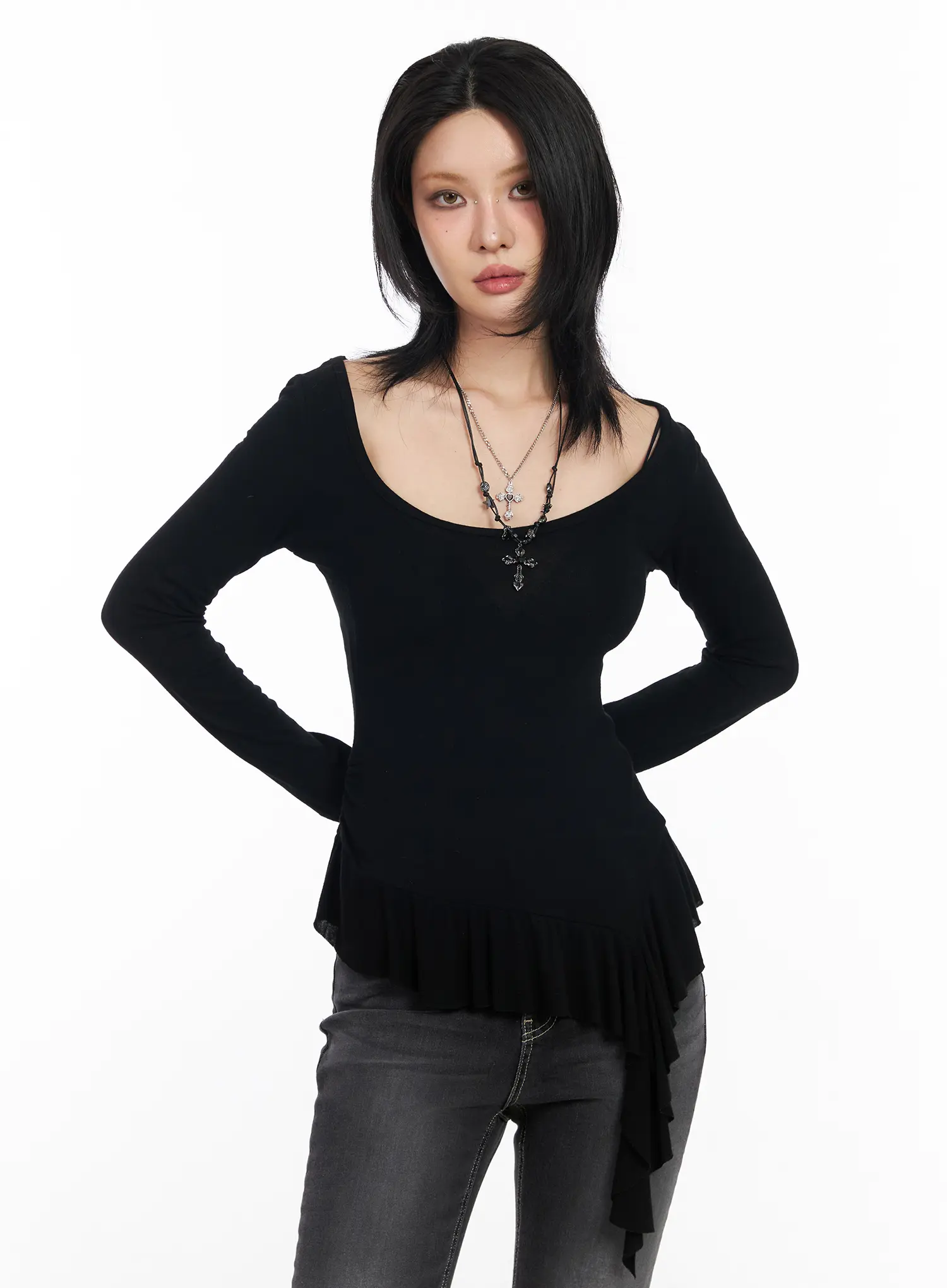 Asymmetric Ruffle Edge U-Neck Top CF527 - Image 2