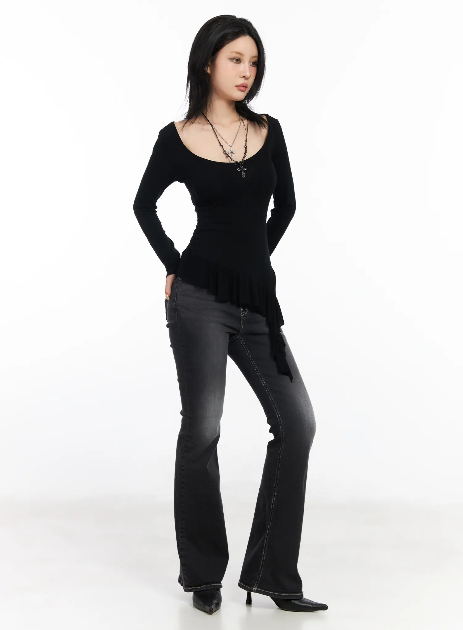 Asymmetric Ruffle Edge U-Neck Top CF527 - Image 3