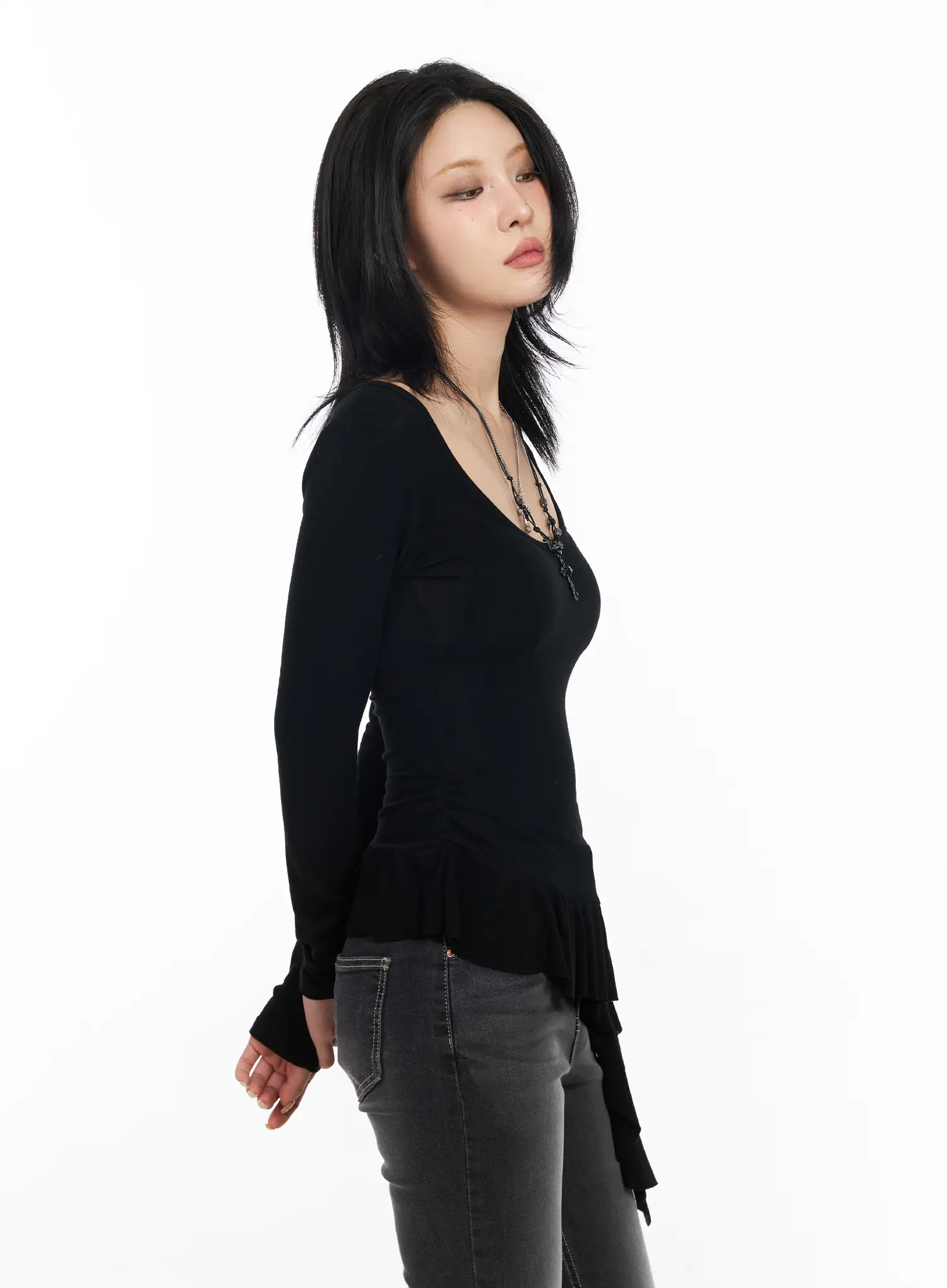Asymmetric Ruffle Edge U-Neck Top CF527 - Image 5