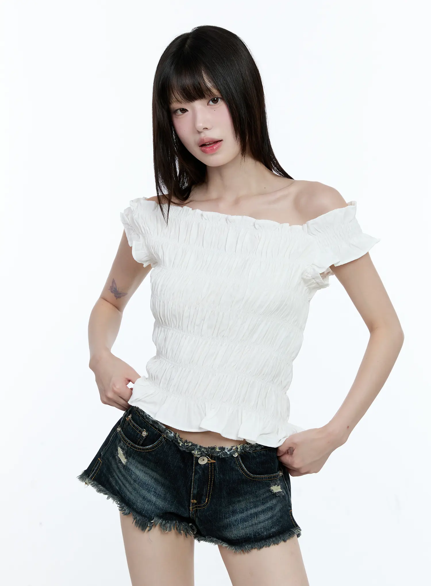Asymmetric Shirred Off-Shoulder Top CG507 - Image 15