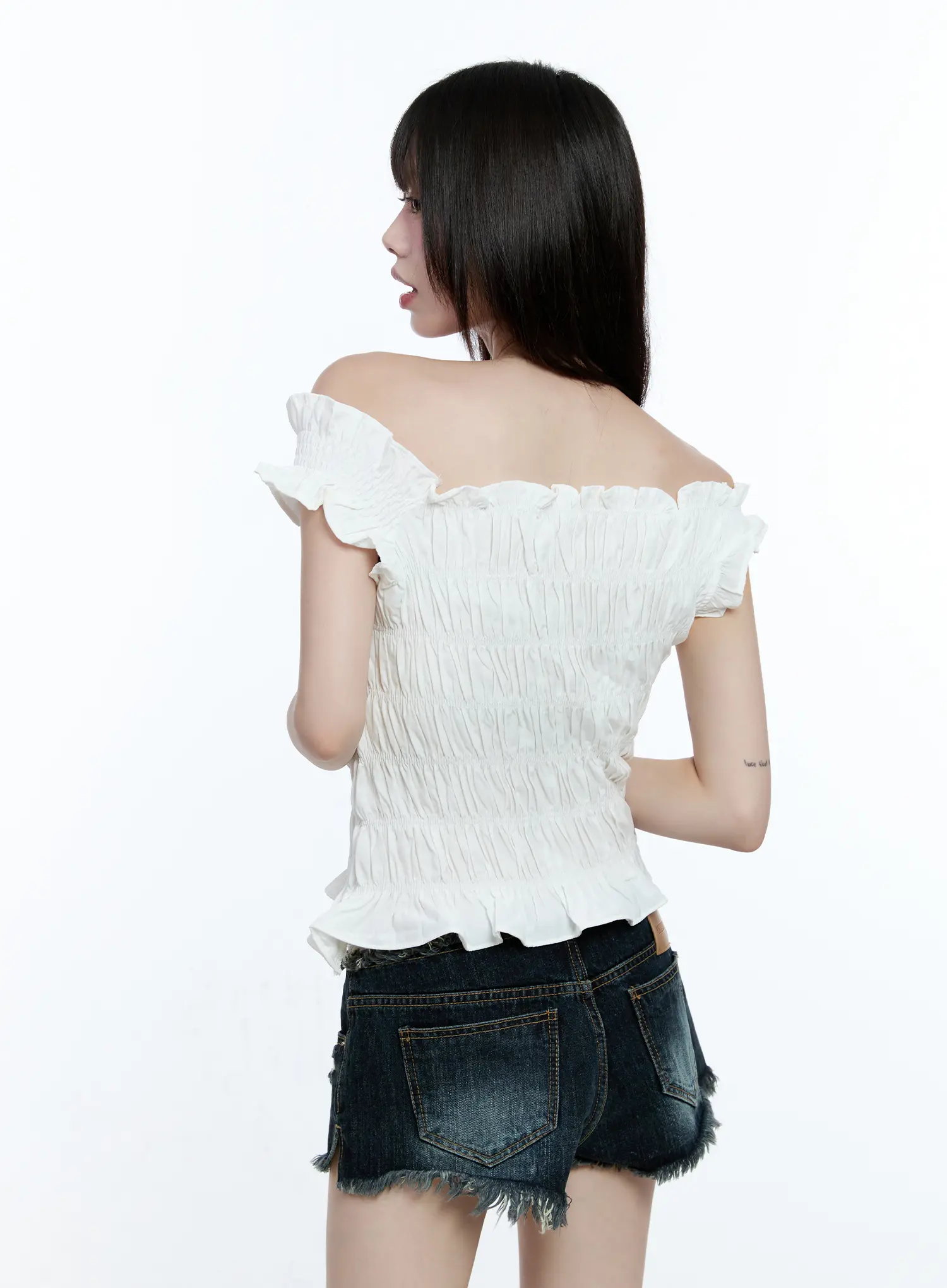 Asymmetric Shirred Off-Shoulder Top CG507 - Image 6