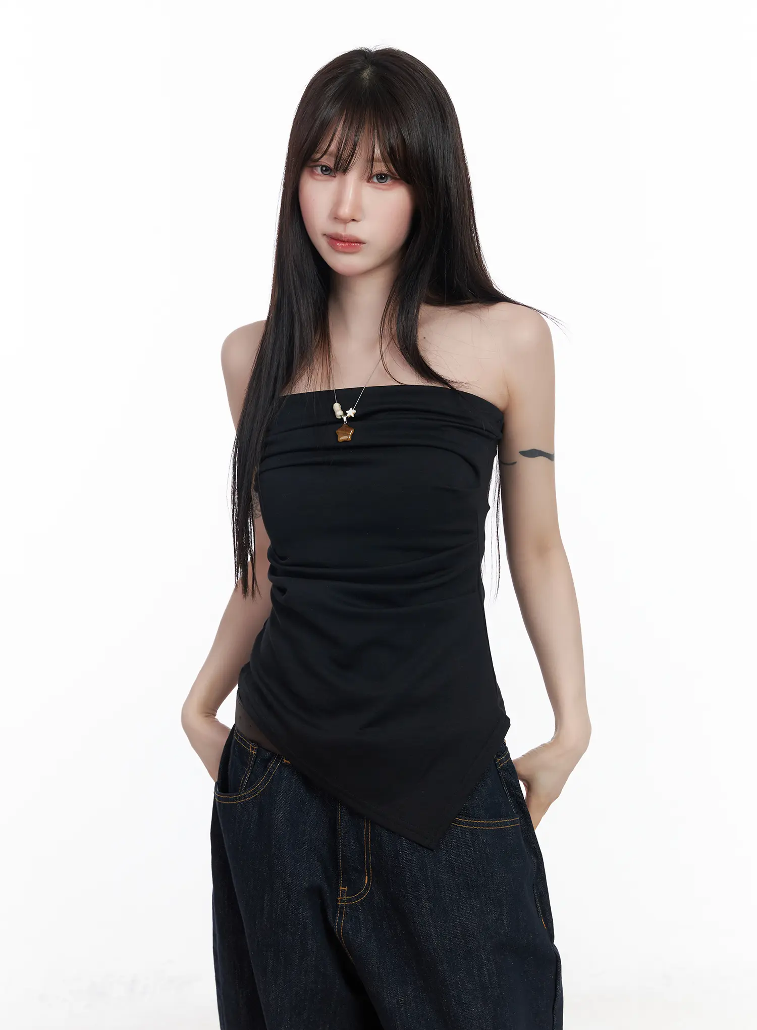 Asymmetric Shirred Tube Top CF523 - Image 11