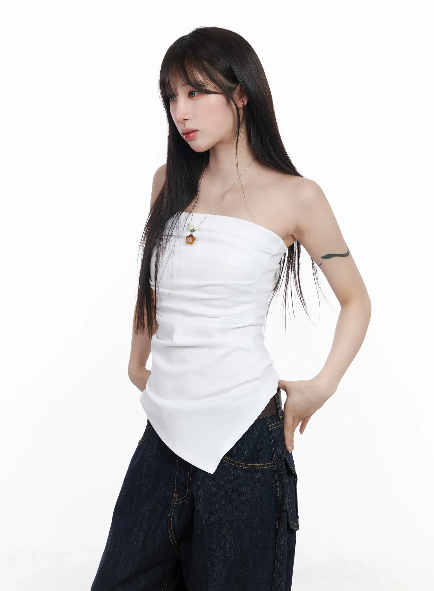 Asymmetric Shirred Tube Top CF523 - Image 2