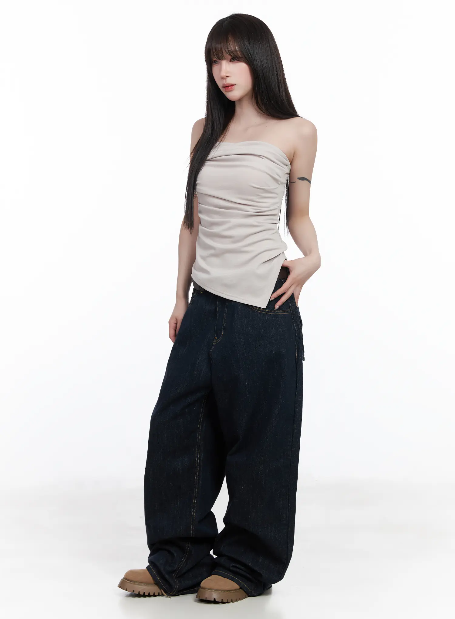 Asymmetric Shirred Tube Top CF523 - Image 3