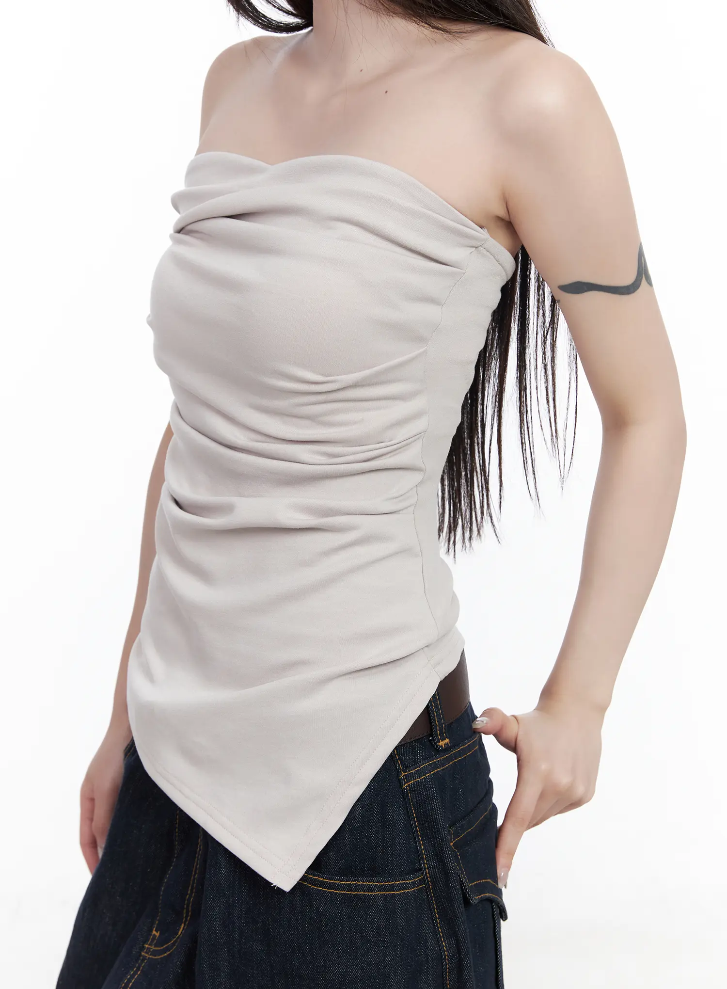 Asymmetric Shirred Tube Top CF523 - Image 8