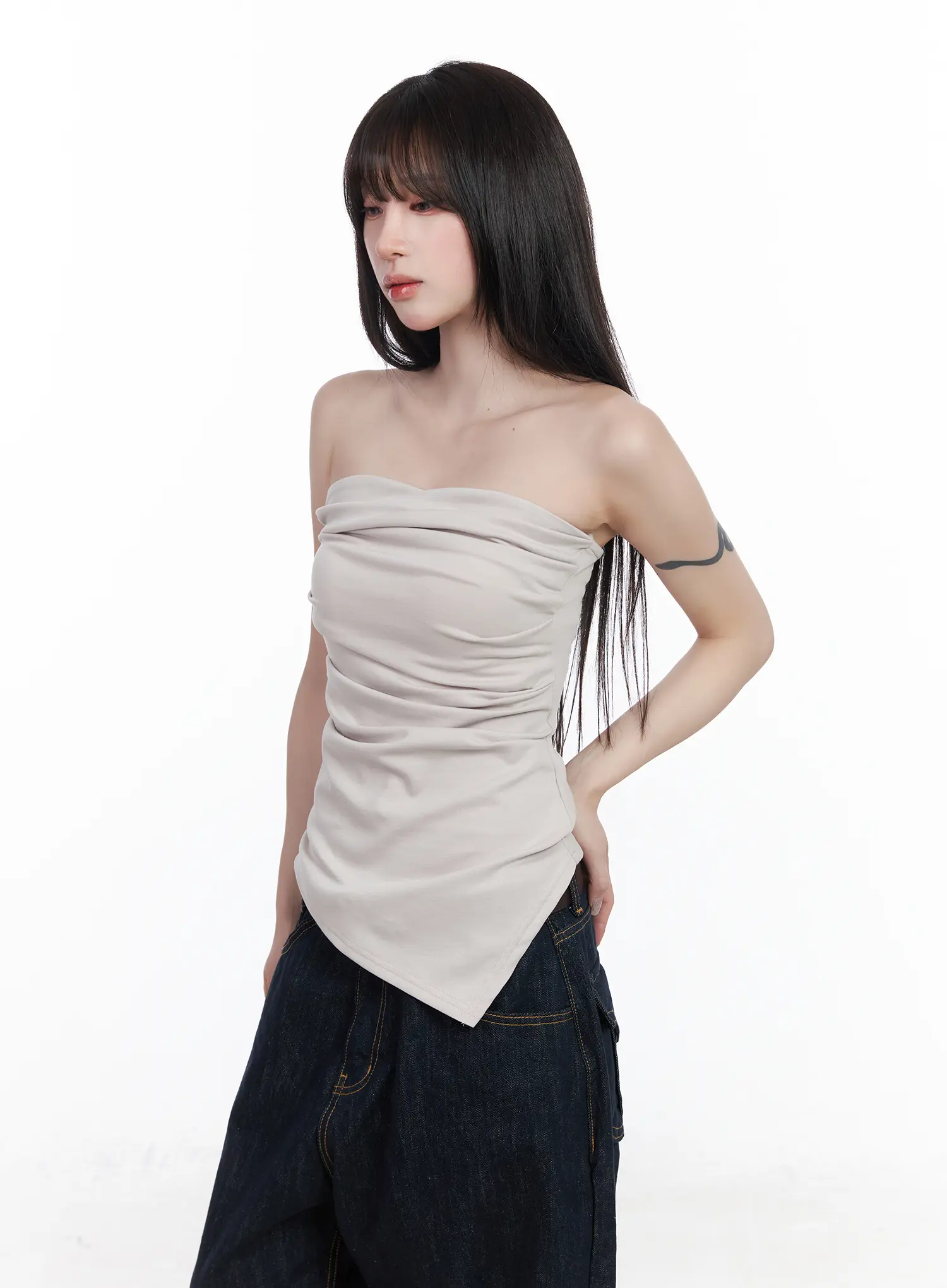 Asymmetric Shirred Tube Top CF523 - Image 9