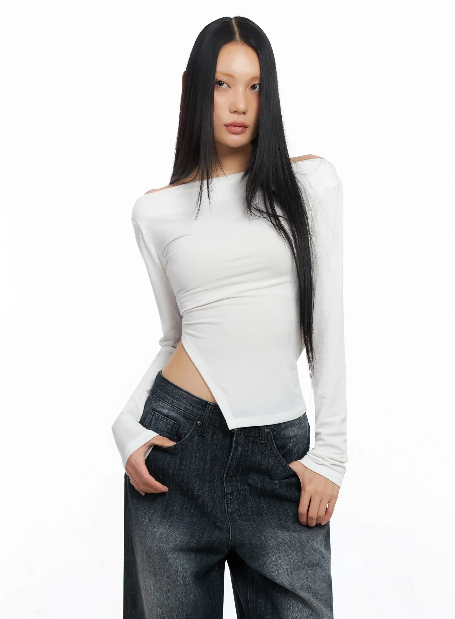 Asymmetric Side-Slit Off-Shoulder Top IO517 - Image 5