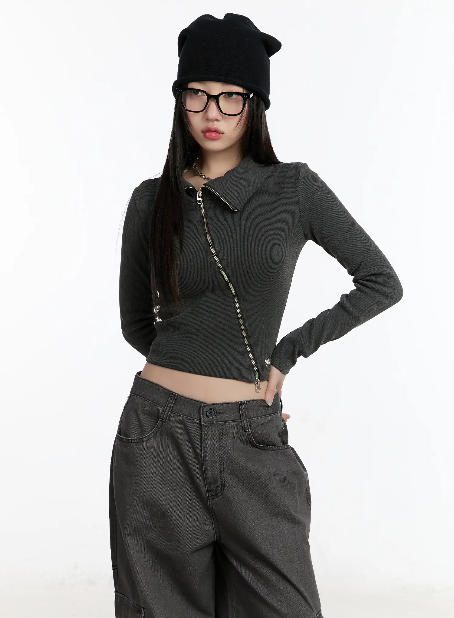Asymmetric Zip Crop Jacket CM511