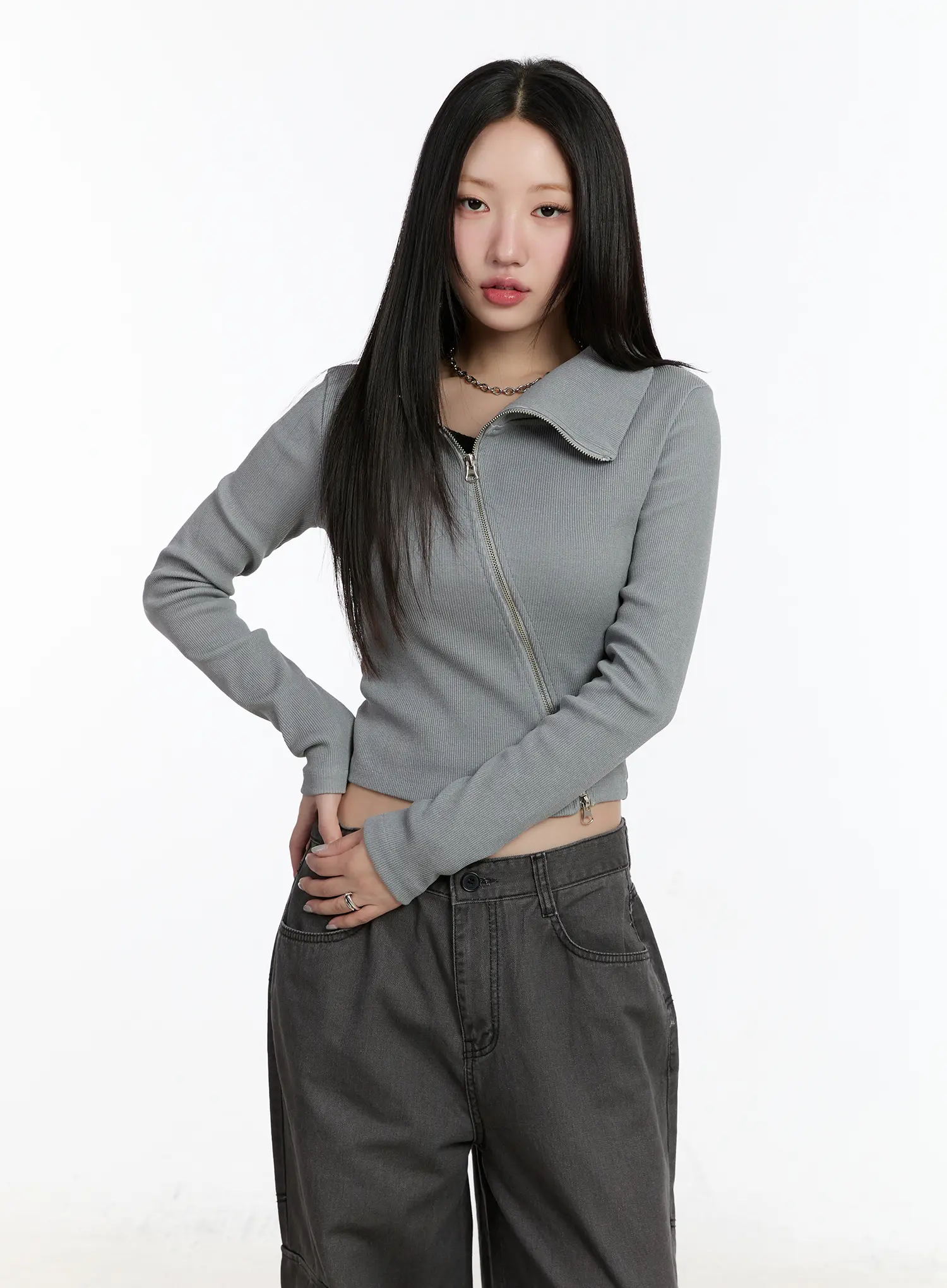 Asymmetric Zip Crop Jacket CM511 - Image 2