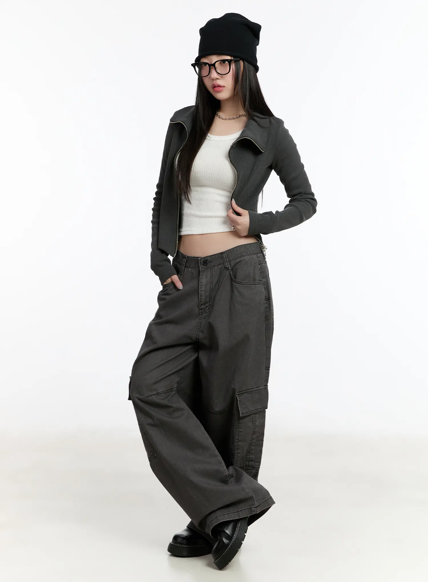 Asymmetric Zip Crop Jacket CM511 - Image 3