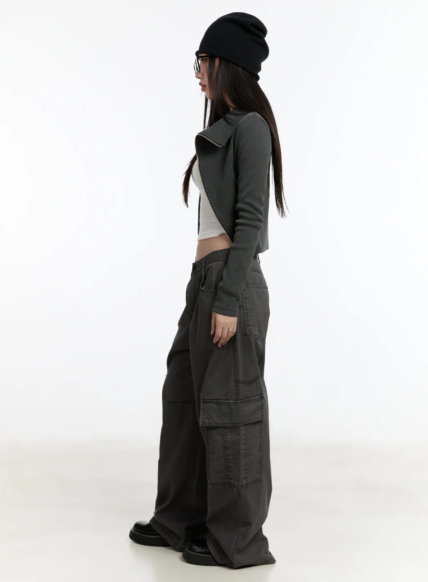 Asymmetric Zip Crop Jacket CM511 - Image 4