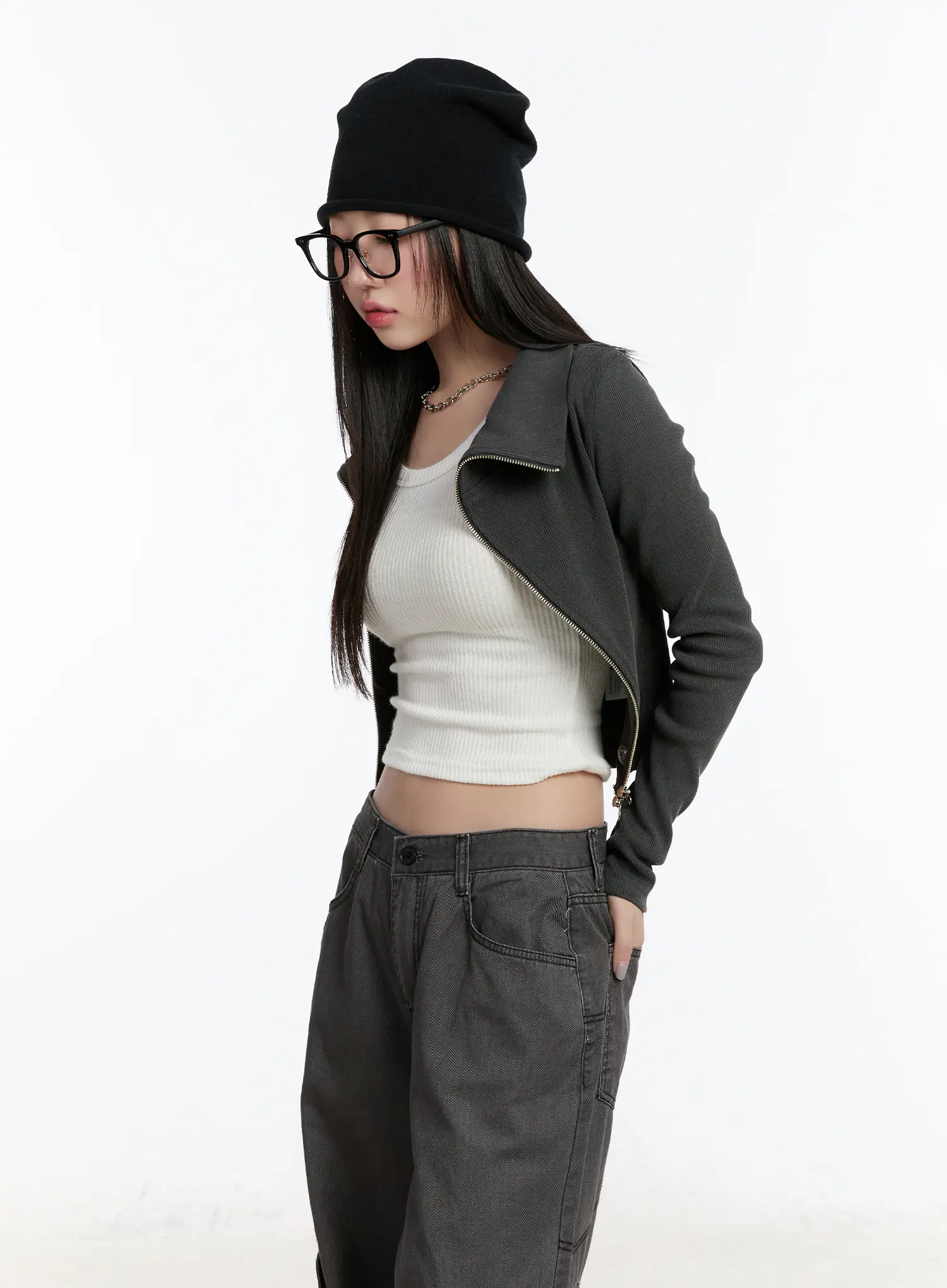 Asymmetric Zip Crop Jacket CM511 - Image 6
