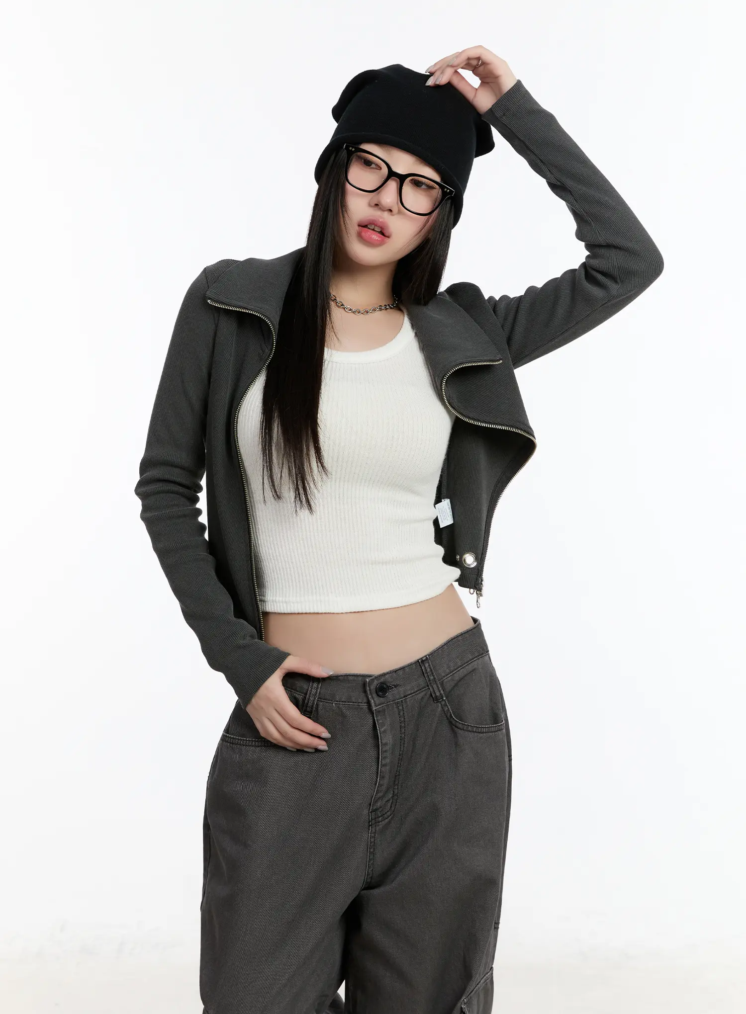 Asymmetric Zip Crop Jacket CM511 - Image 8