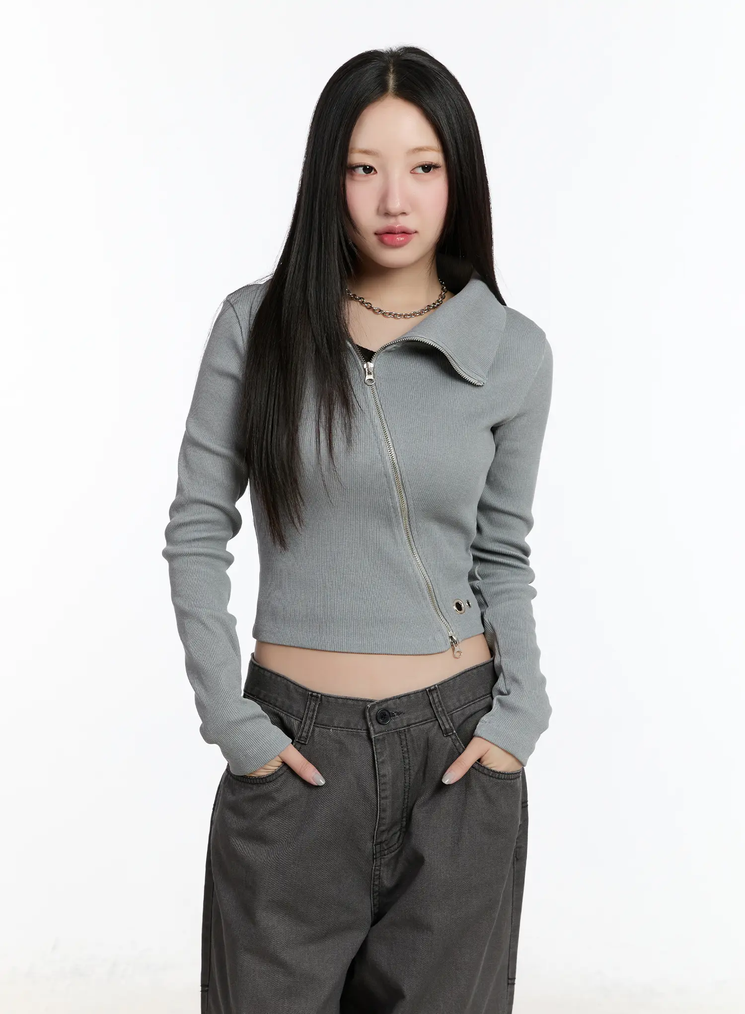 Asymmetric Zip Crop Jacket CM511 - Image 9