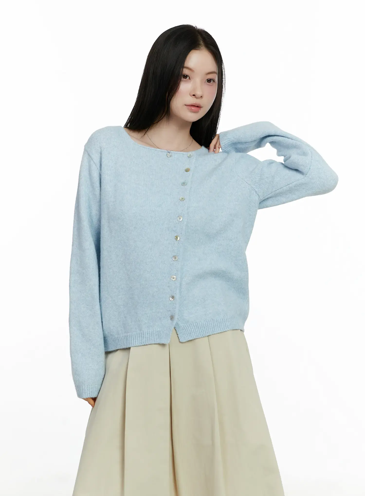 Asymmetrical Button Long Cardigan F502 - Image 5