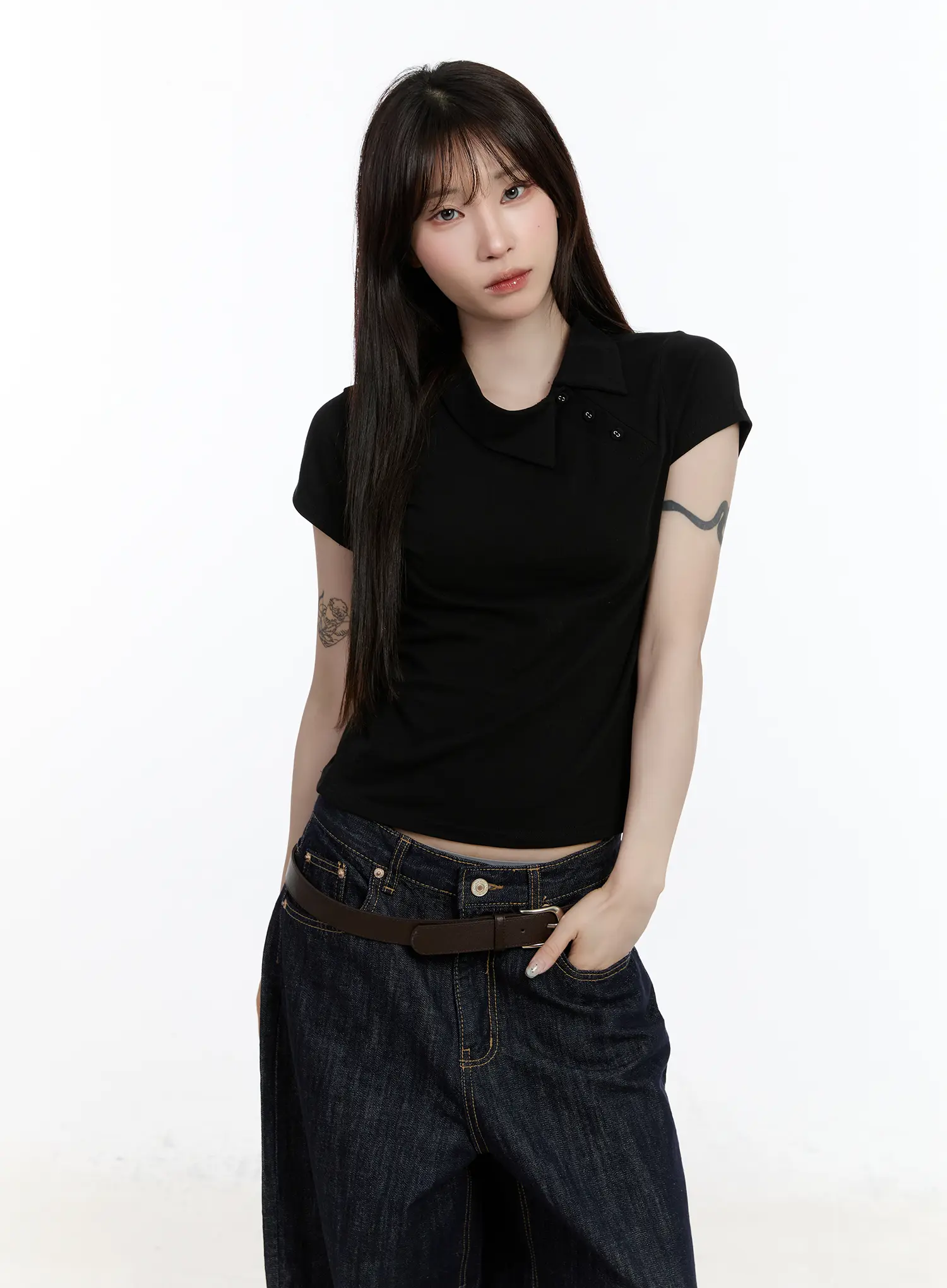 Asymmetrical Collar Short Sleeve Top CA501 - Image 10