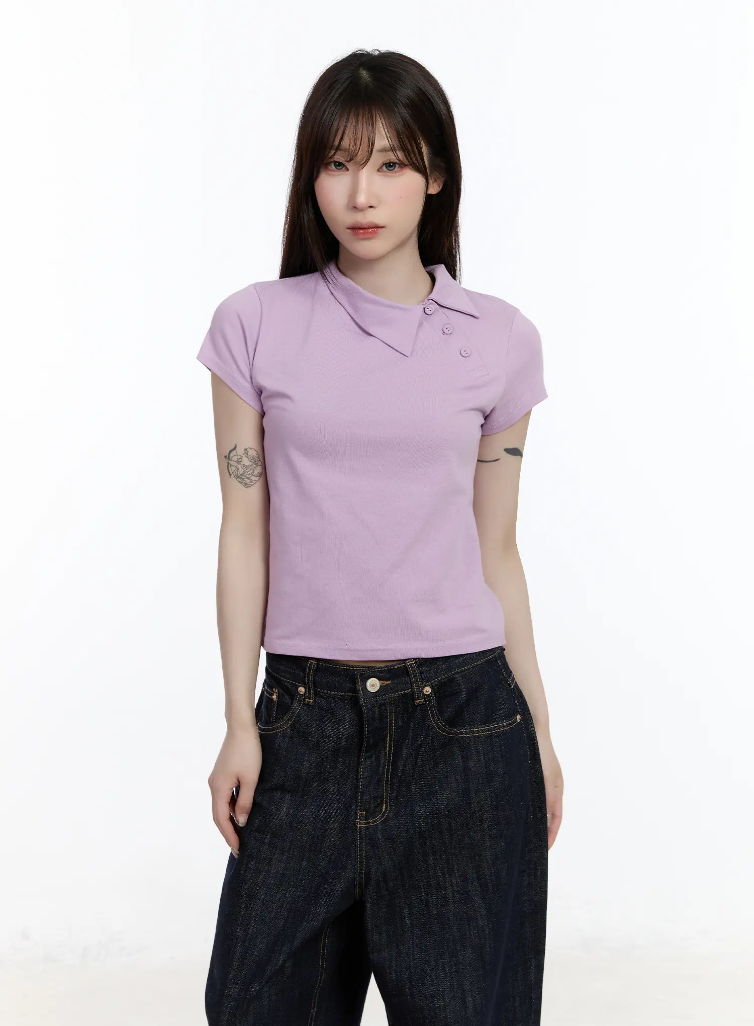 Asymmetrical Collar Short Sleeve Top CA501 - Image 8