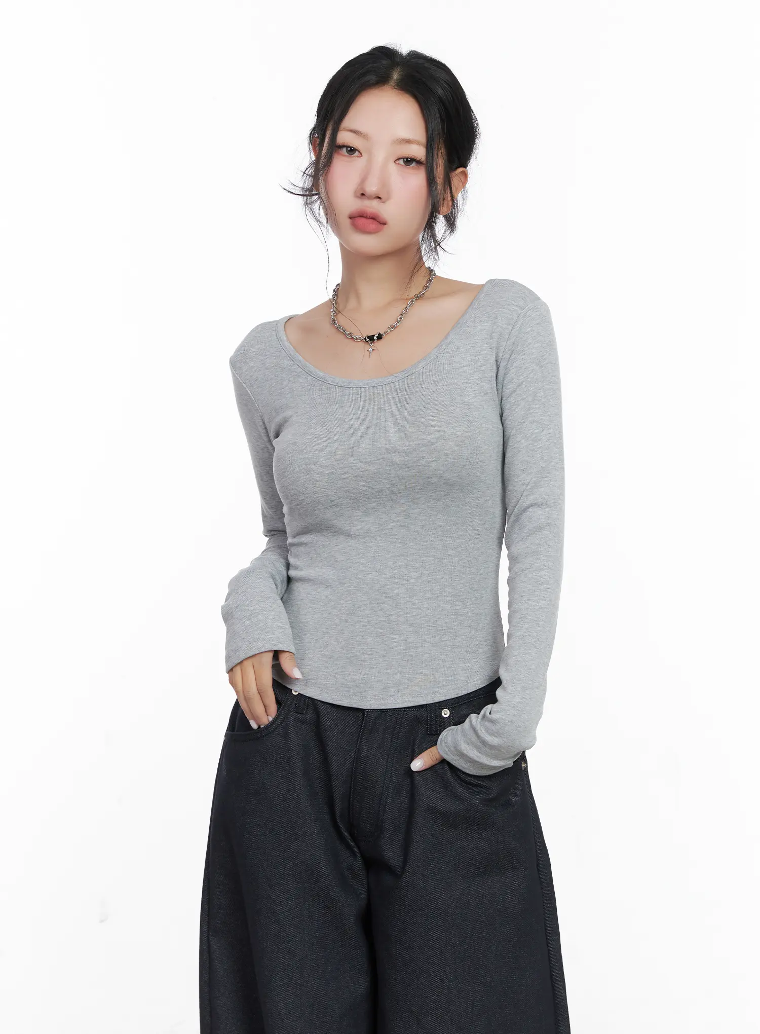 Asymmetrical Crop Long Sleeve Top CN514 - Image 10